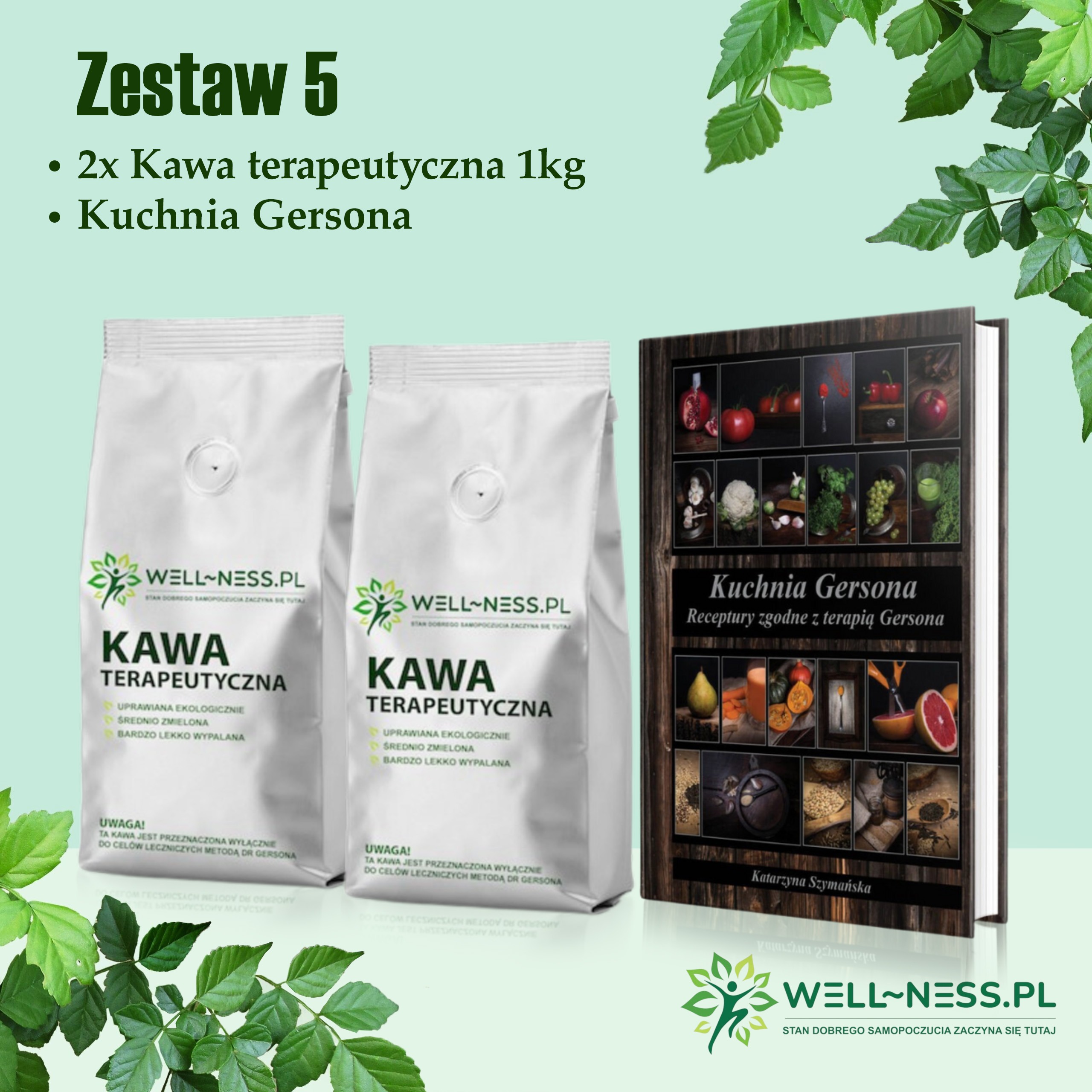 Zestaw 2x kawa do Terapii Gersona 1kg + książka "Kuchnia Gersona - Receptury zgodne z terapią Gersona"