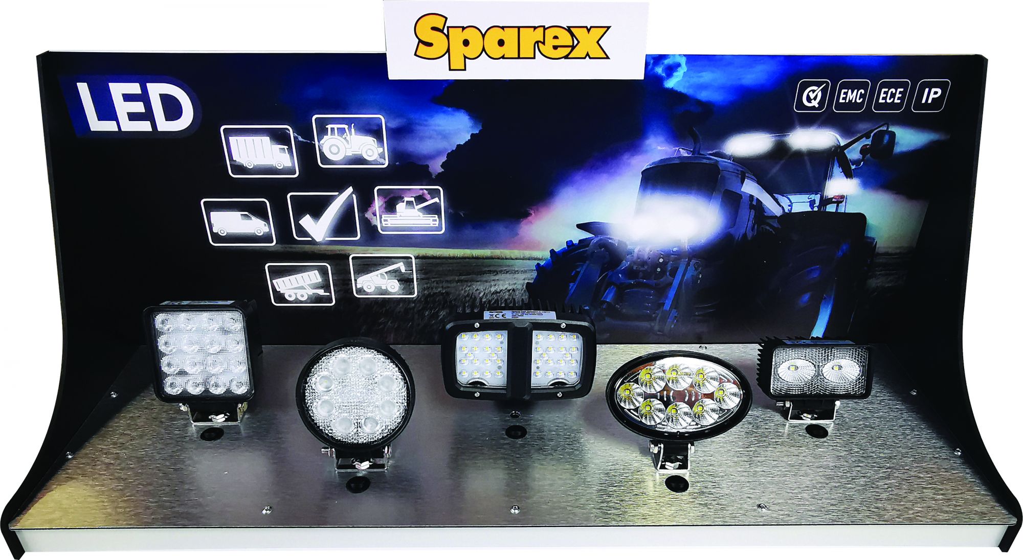 Ekspozytor z lampami LED, wraz z włącznikami i podstawą aluminiowa 163685