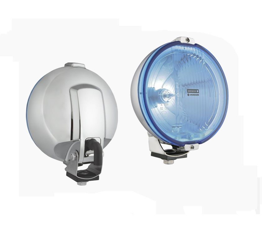 Drogowy reflektor halogenowy w chromowanej obudowie błękitny 12V HOS2.38813 Wesem