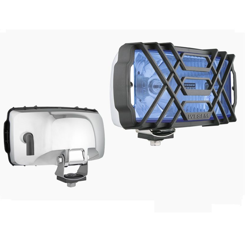 Drogowy reflektor halogenowy w chromowanej obudowie błękitny z żarówką HP5.40687 Wesem