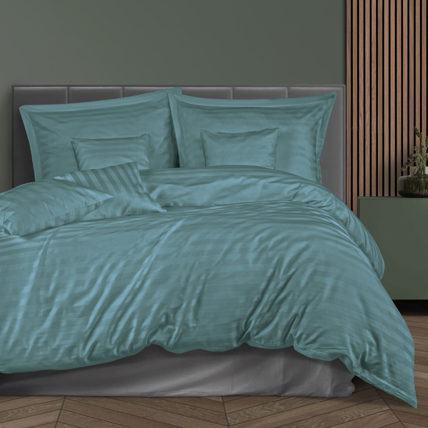 Pościel bawełniana 220x200 bambus pasy kolor morski 7 elementów