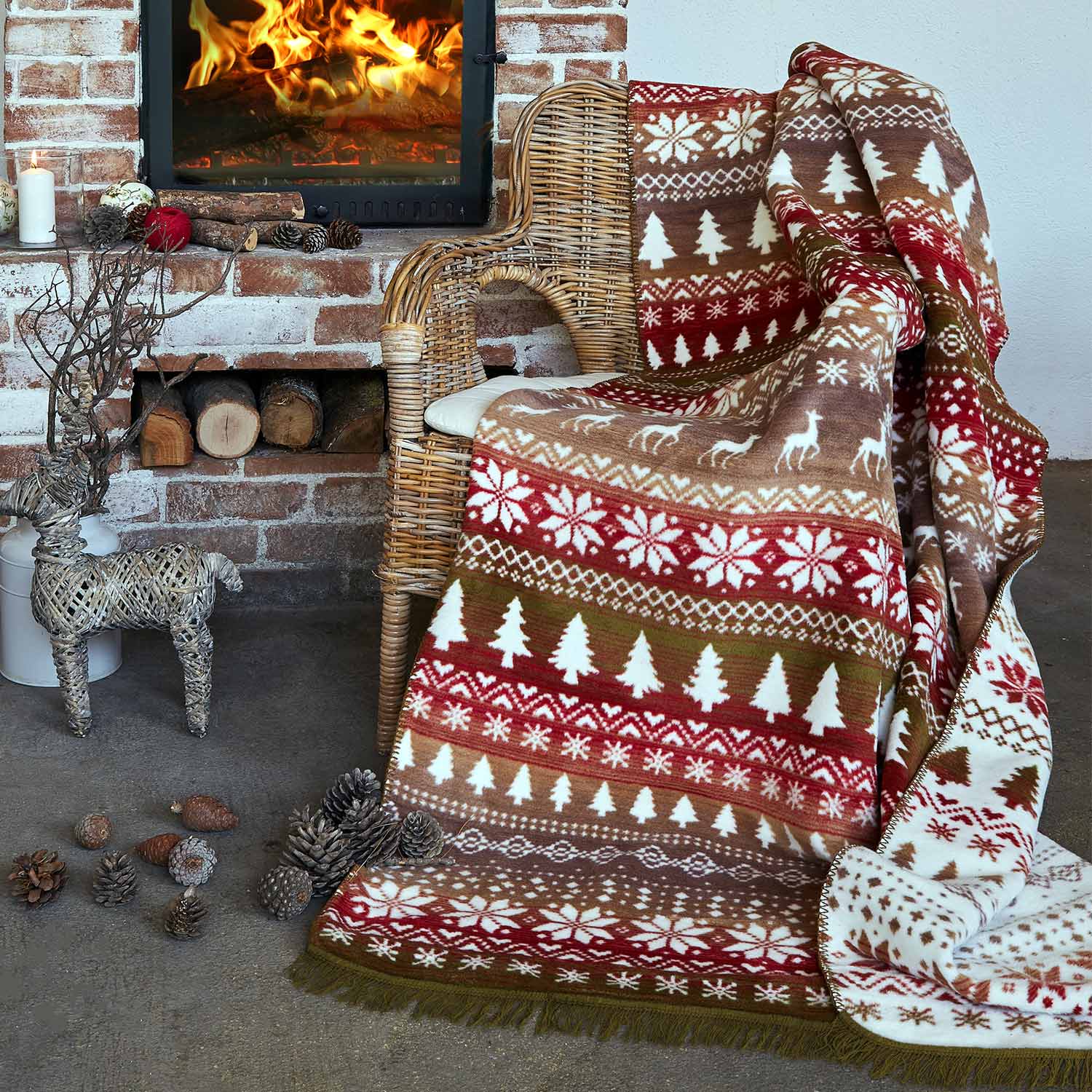 Koc Bawełniany Świąteczny Choinki 22150B 150x200