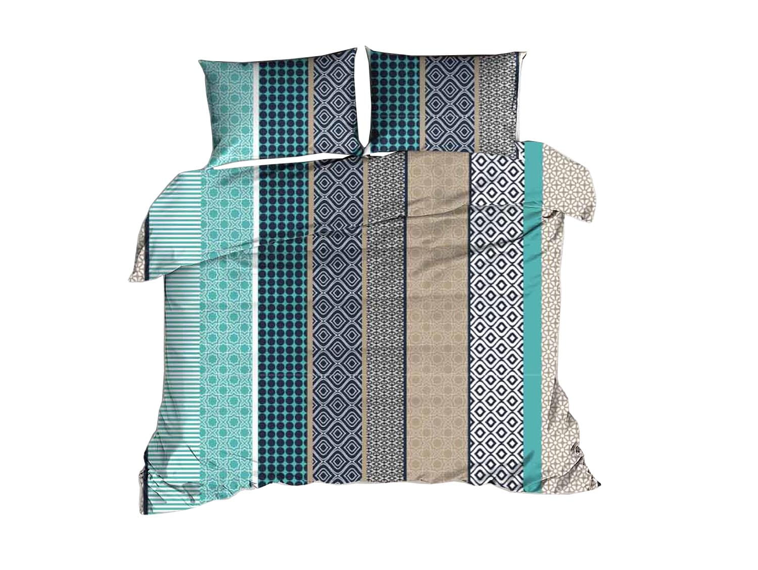 Komplet pościeli 160x200 KORA 100% BAWEŁNA turkusowe wzory gemoetryczne