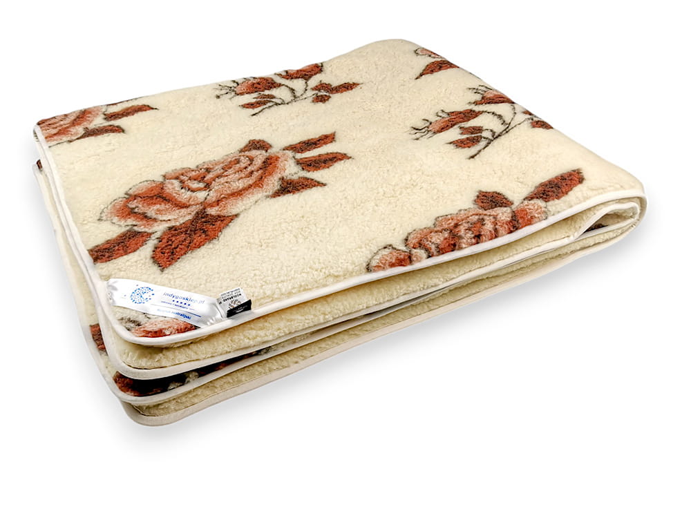 Kołdra wełniana merynos australijski, wzór brązowa róża 200x200 (+-5cm)