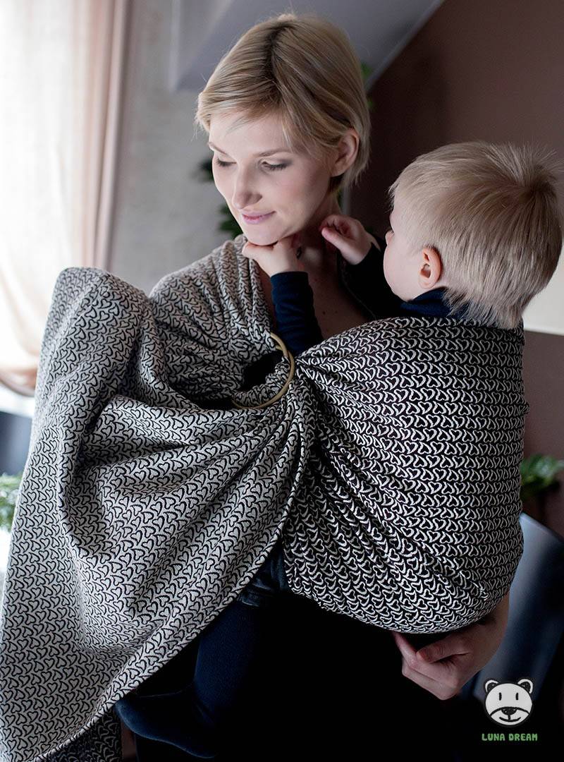 Chusta do noszenia dzieci LITTLE HEARTS RING (ecru) - 100% Bawełna, chusta kółkowa, rozmiar: 2,1 m, splot żakardowy