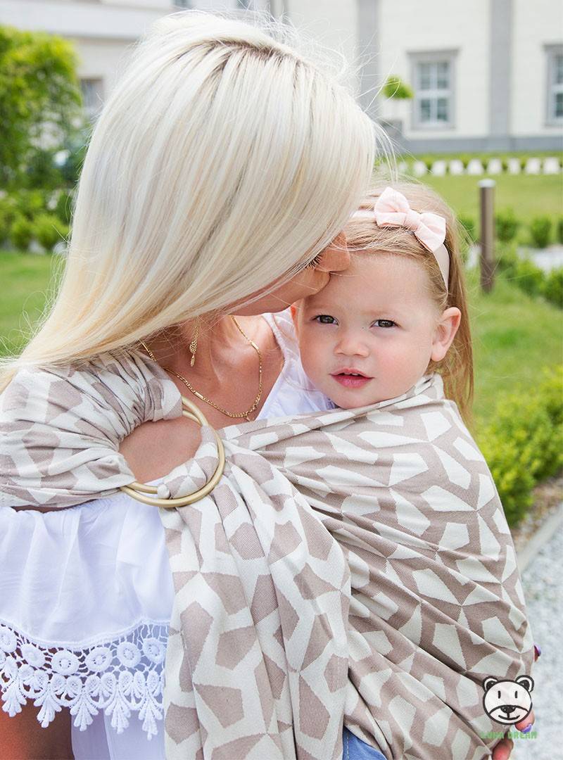 Chusta do noszenia dzieci MITSU RING (ecru) - 100% Bawełna, chusta kółkowa, rozmiar: 2,1 m, splot żakardowy