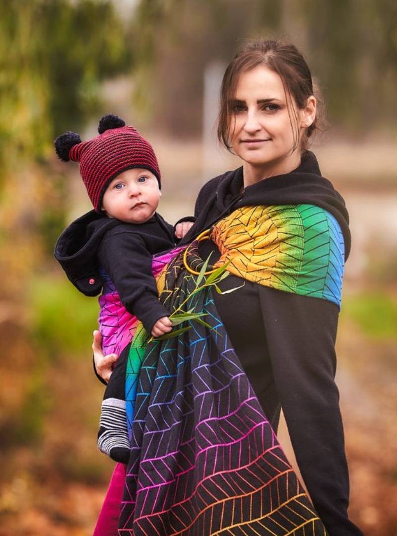 Chusta do noszenia dzieci Big Herringbone Rainbow RING - 100% Bawełna, chusta kółkowa, rozmiar: 2,1 m, splot żakardowy