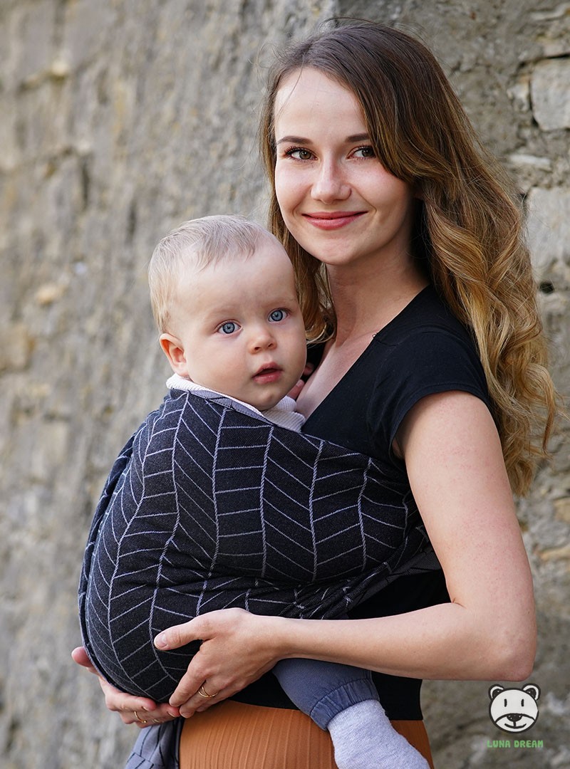 Chusta do noszenia dzieci BIG HERRINGBONE DARK GREY RING - 100% Bawełna, chusta kółkowa, rozmiar: 2,1 m, splot żakardowy