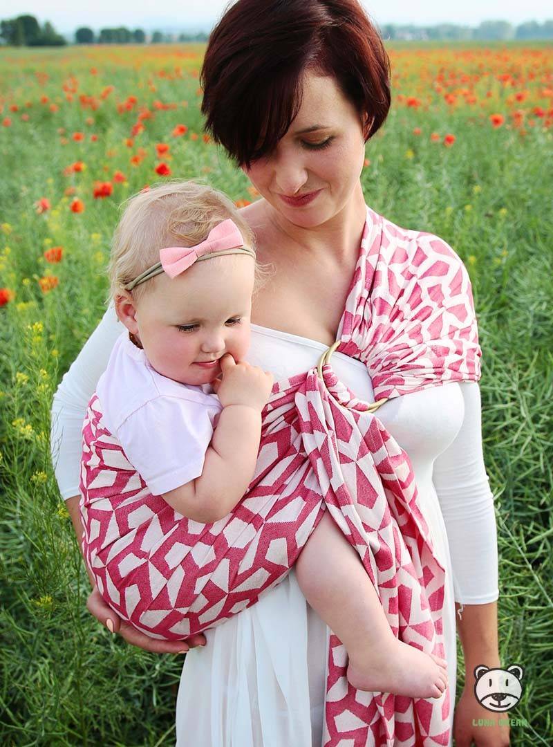 Chusta do noszenia dzieci MITSU RING (czerwona) - 100% Bawełna, chusta kółkowa, rozmiar: 2,1 m, splot żakardowy