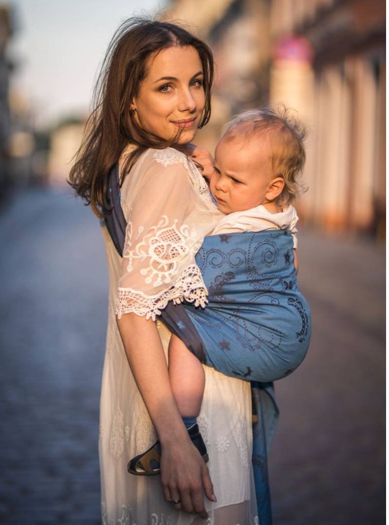 Chusta do noszenia dzieci LUNA JEANS RING - 100% Bawełna, chusta kółkowa, rozmiar: 2,1 m, splot żakardowy