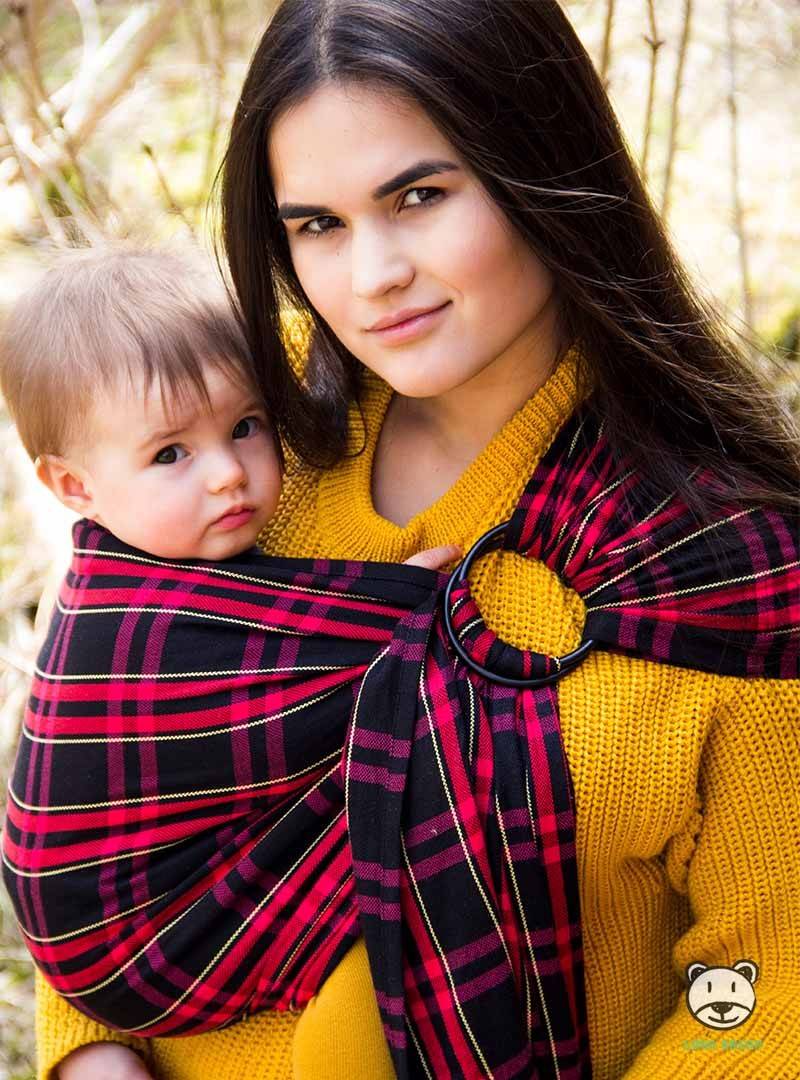 Chusta do noszenia dzieci CHERRY TARTAN RING (krata) - 100% Bawełna, chusta kółkowa, rozmiar: 2,1 m, splot skośno-krzyżowy