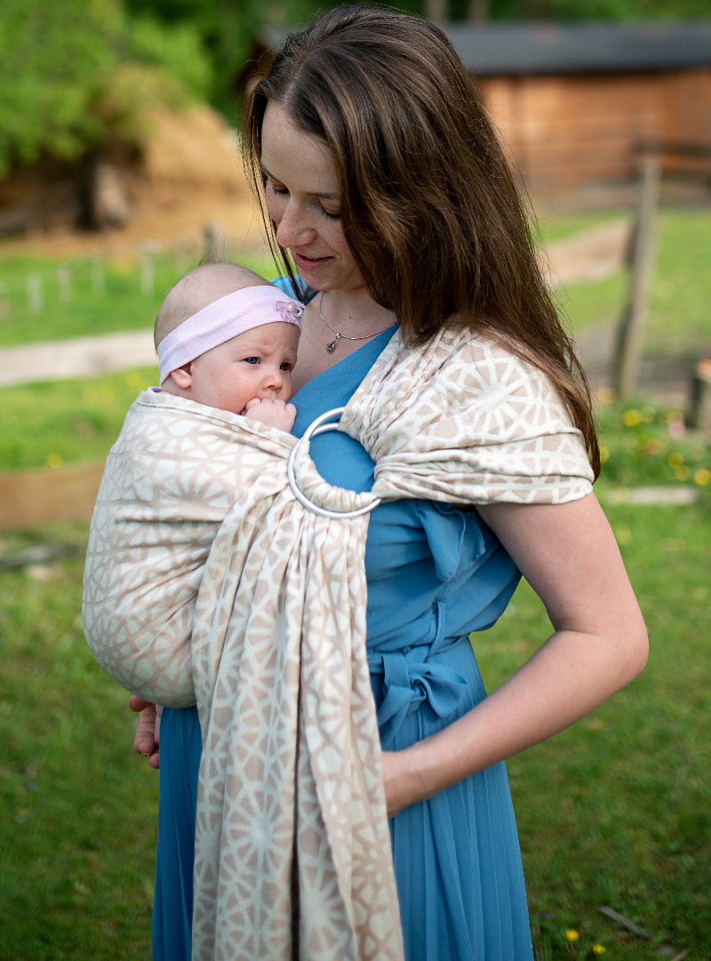 Chusta do noszenia dzieci Sand Cobweb Summer RING - 100% Bawełna, chusta kółkowa, rozmiar: 2,1 m, splot żakardowy