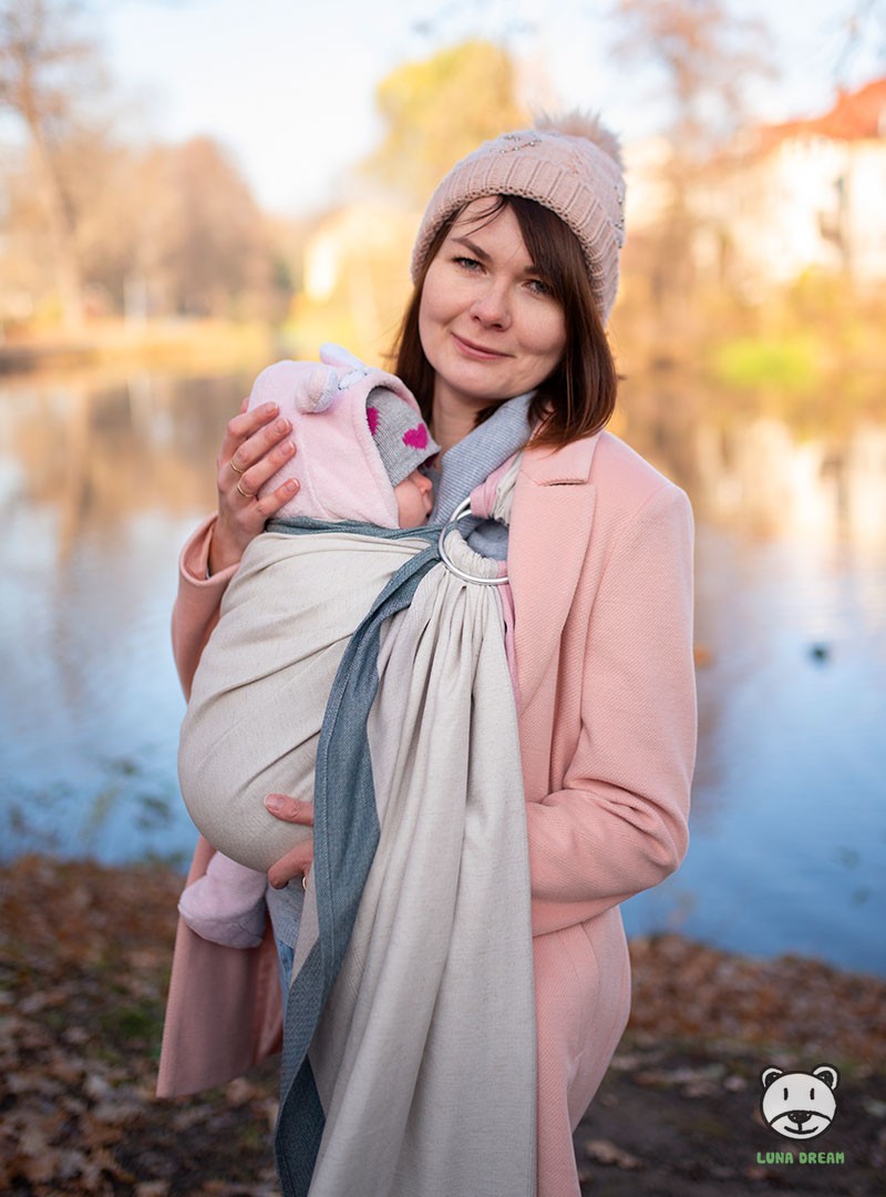 Chusta do noszenia dzieci DIAMOND CREAMY RING - 60% bawełna 20% len 20% bambus, chusta kółkowa, rozmiar: 2,1 m,splot diamentowy