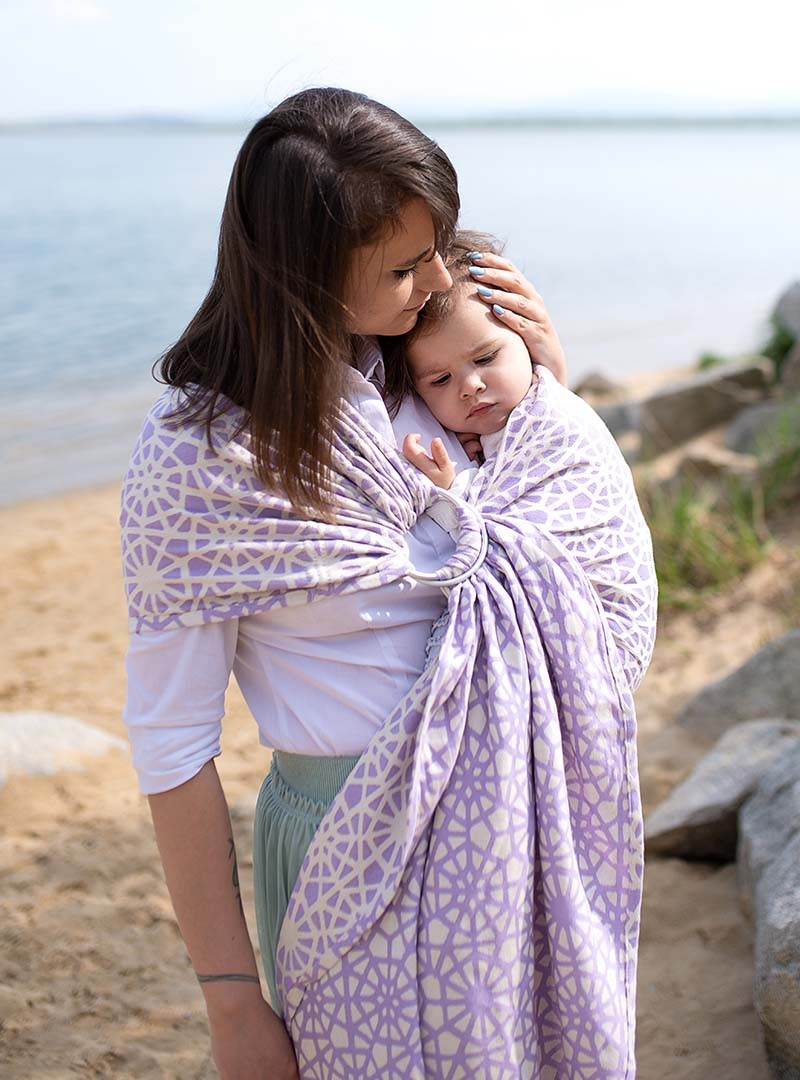 Chusta do noszenia dzieci LIGHT PURPLE COBWEB SUMMER RING - 100% Bawełna, chusta kółkowa, rozmiar: 2,1 m, splot żakardowy