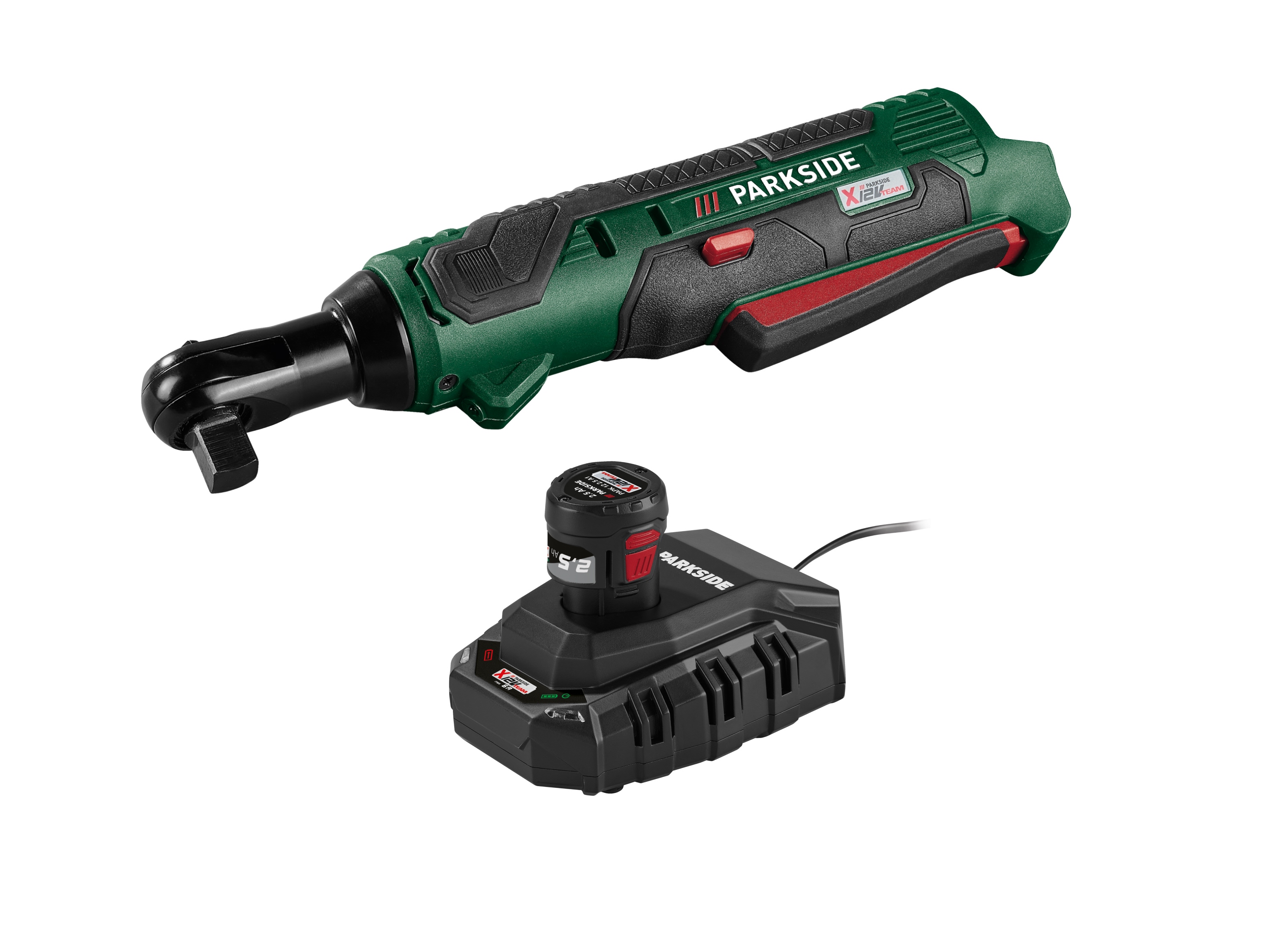 Zestaw Akumulatorowa grzechotka, 12 V z akumulatorem, 2,5 Ah i ładowarką, 6 A