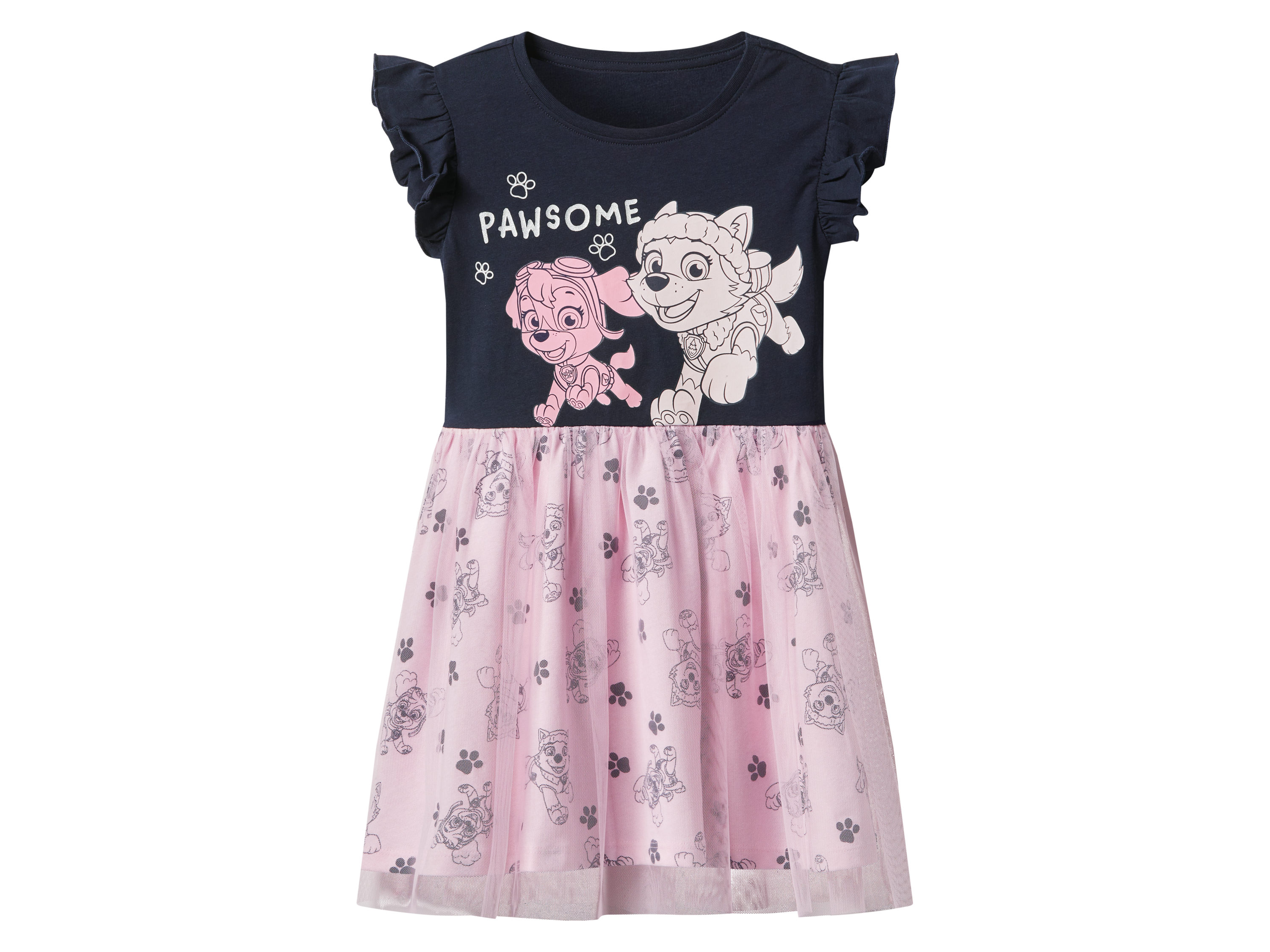 Sukienka dziewczęca z tiulową spódniczką Granatowy/różowy, 98/104