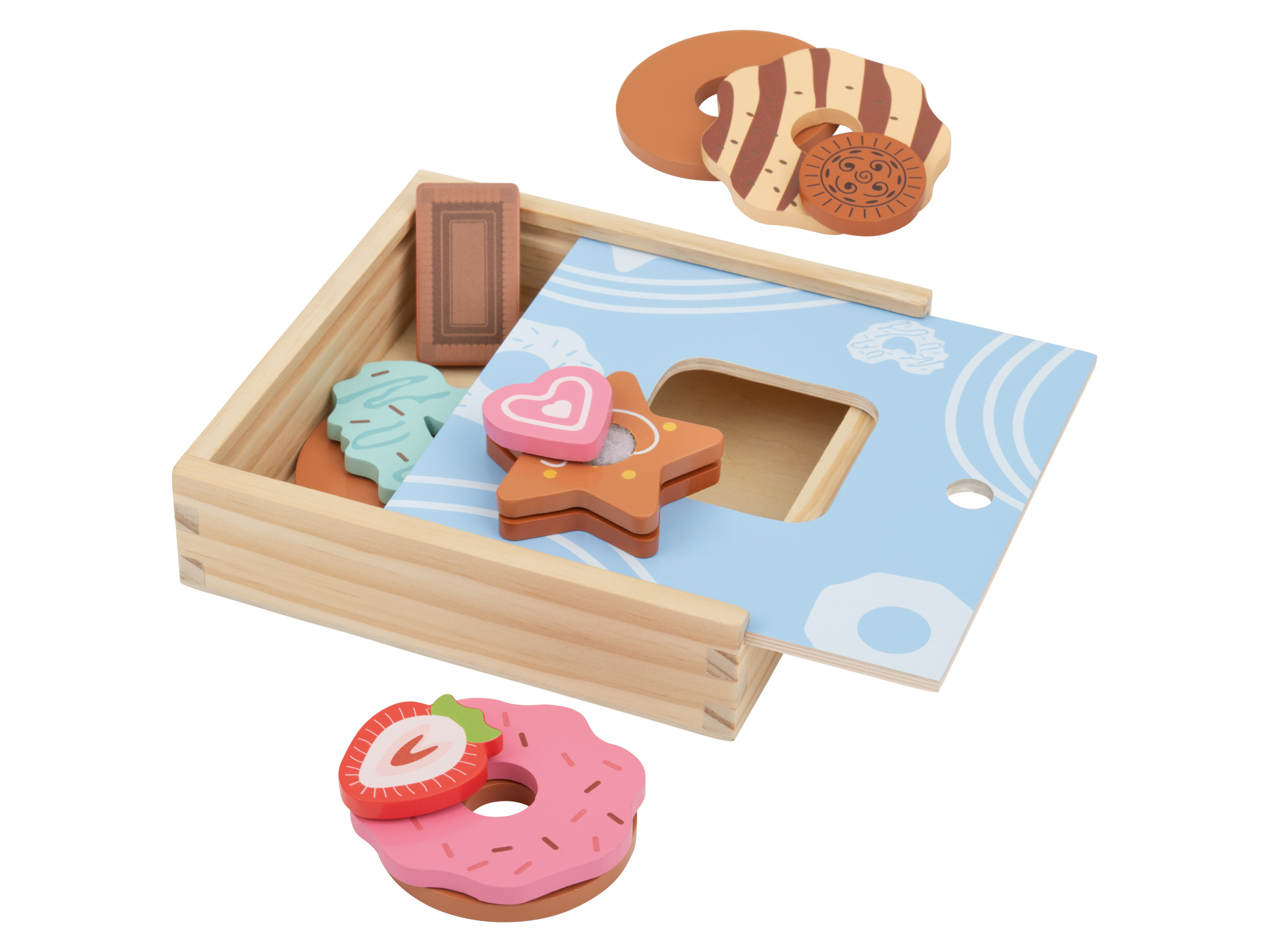 lupilu Zestaw drewnianych smakołyków do zabawy Pudełko na herbatniki