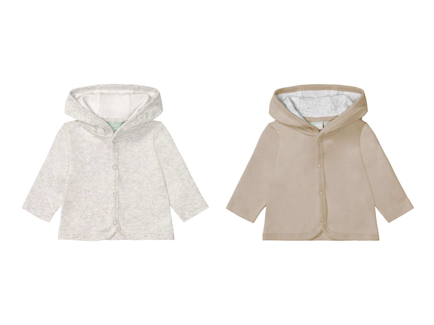 lupilu Bluza niemowlęca z biobawełny z kapturem, 2 sztuki Jasnoszary/ beżowy, 86/92