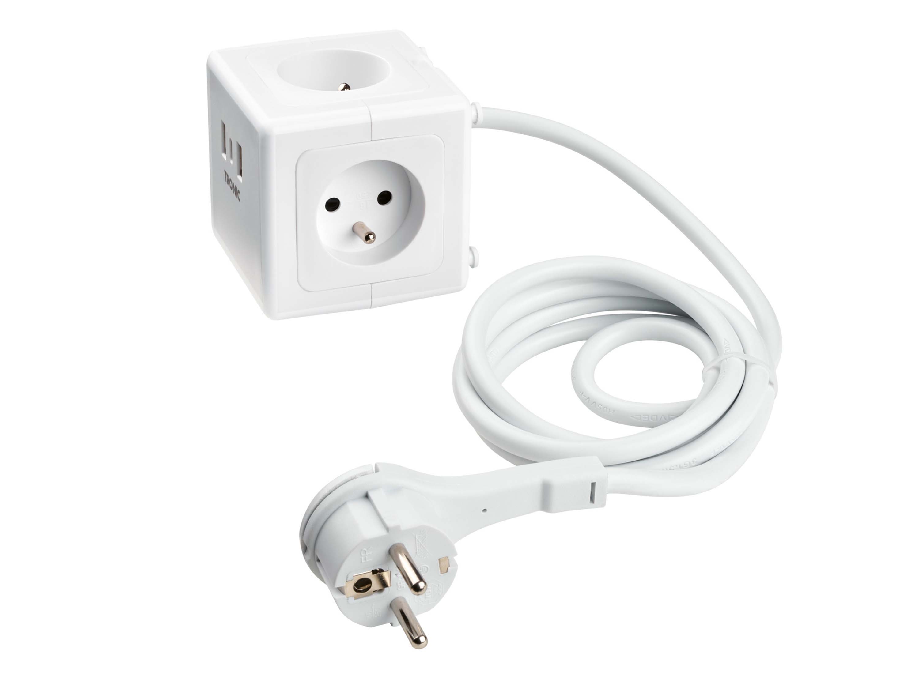 Tronic Przedłużacz kostka z gniazdkami i portami USB Biały