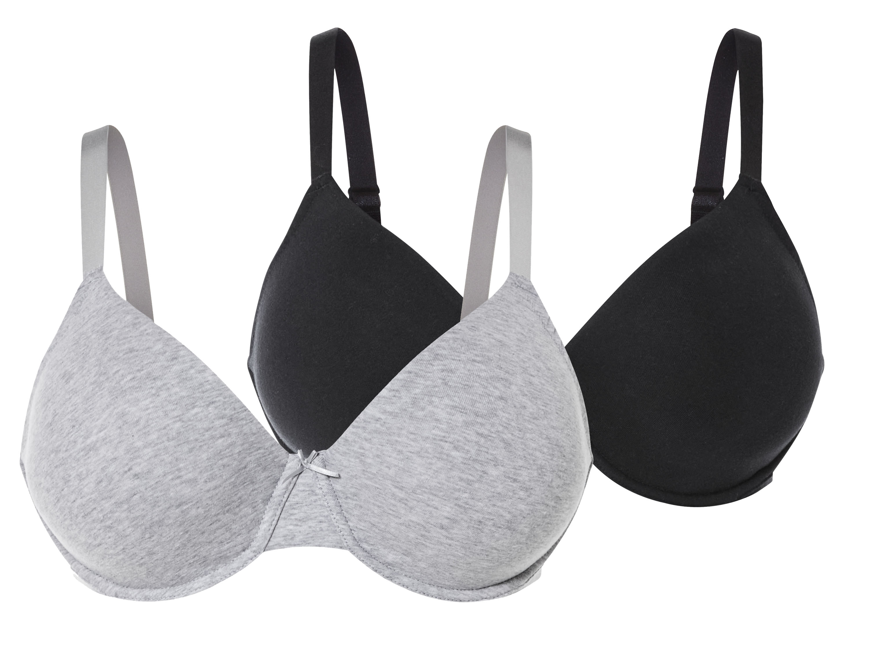 esmara Biustonosz damski z fiszbinami, 2 sztuki Czarny/ szary, 90D