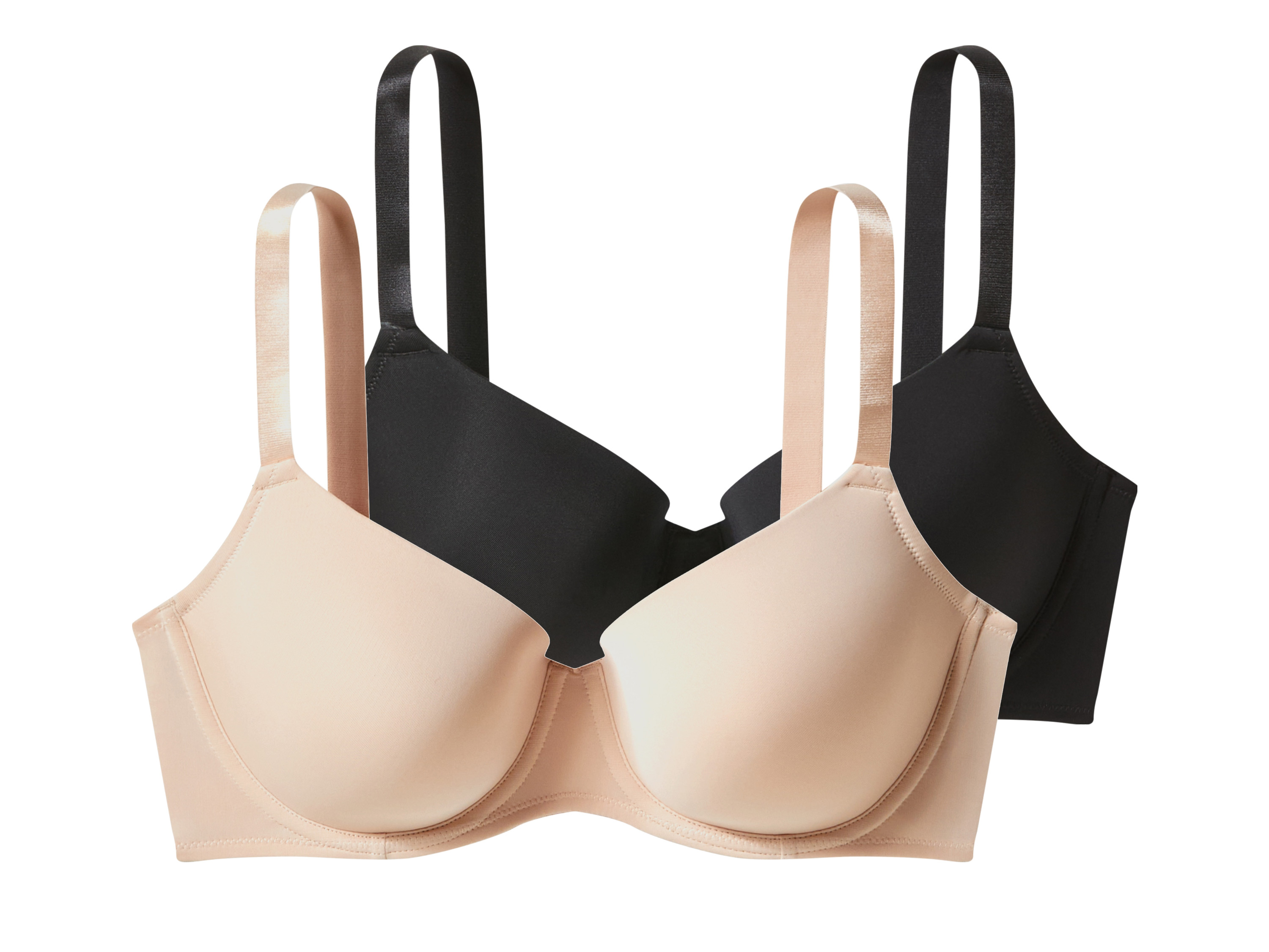 esmara Biustonosze damskie z biobawełną, 2 sztuki Czarny/ beżowy, 90C