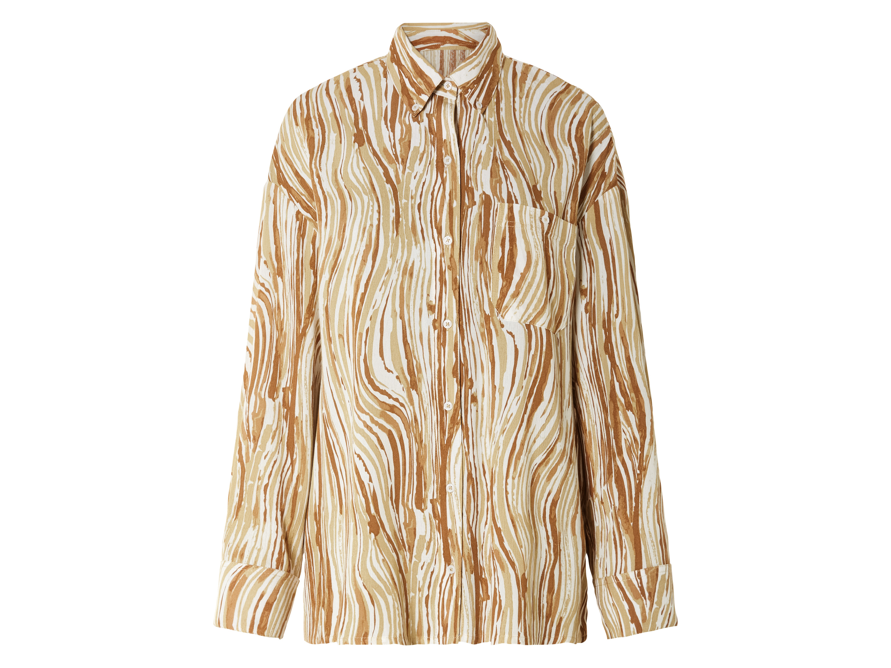 esmara Bluza damska oversize z zapinanym kołnierzem 36, Wzorzysty biały/beżowy