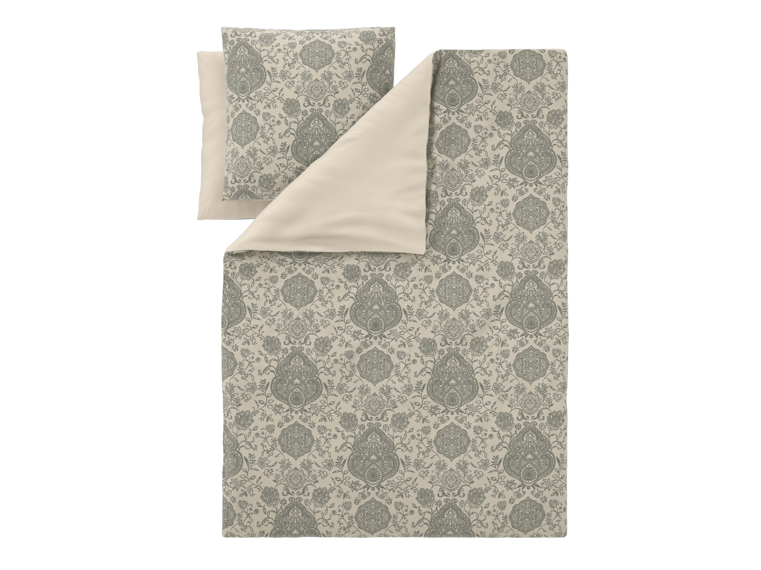 Livarno Pościel dwustronna z bawełny satynowej, 160 x 200 cm Kremowy/szary