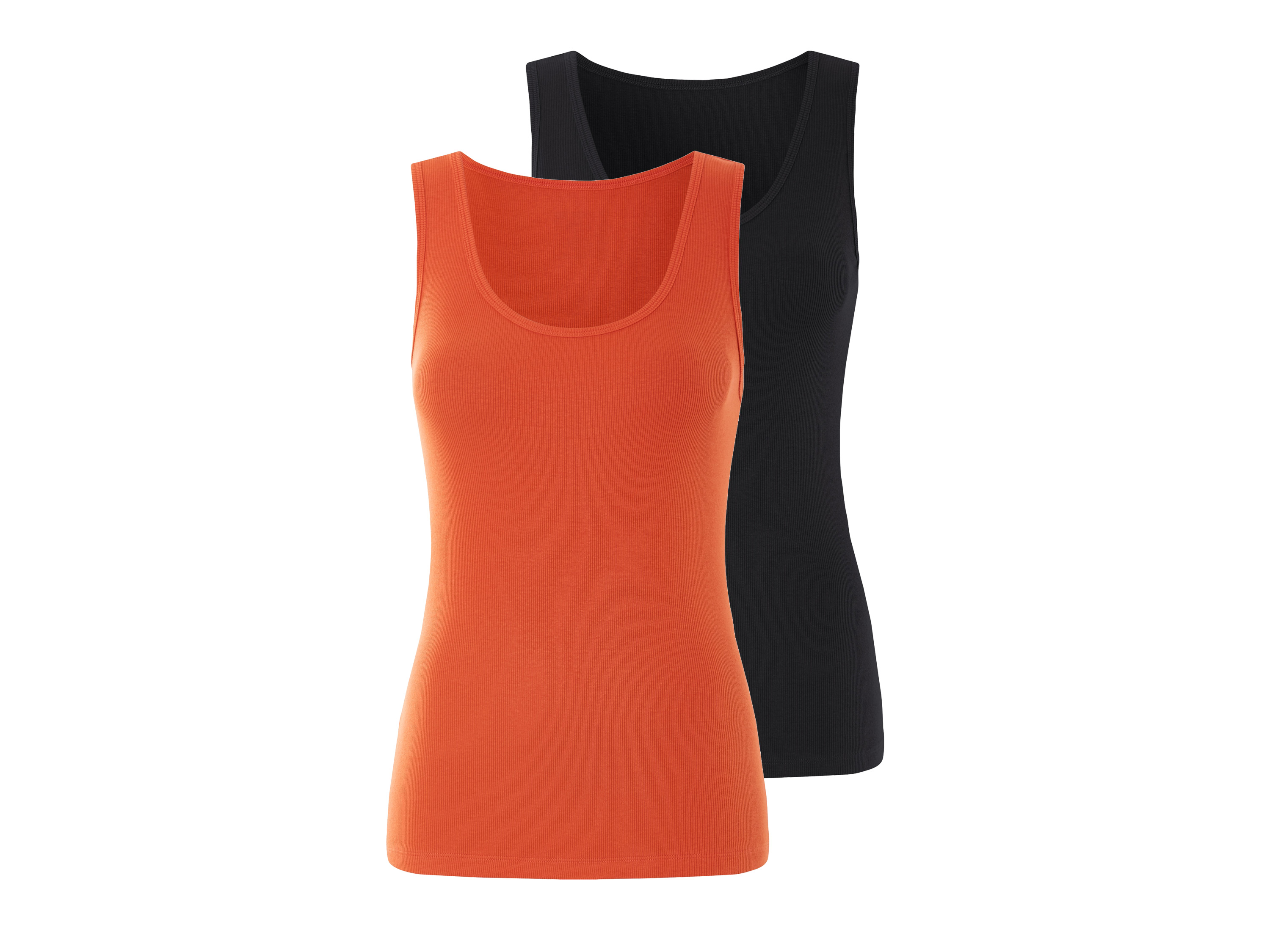 esmara Topy damskie prążkowane, 2 sztuki Czarny/ pomarańczowy, M40/42