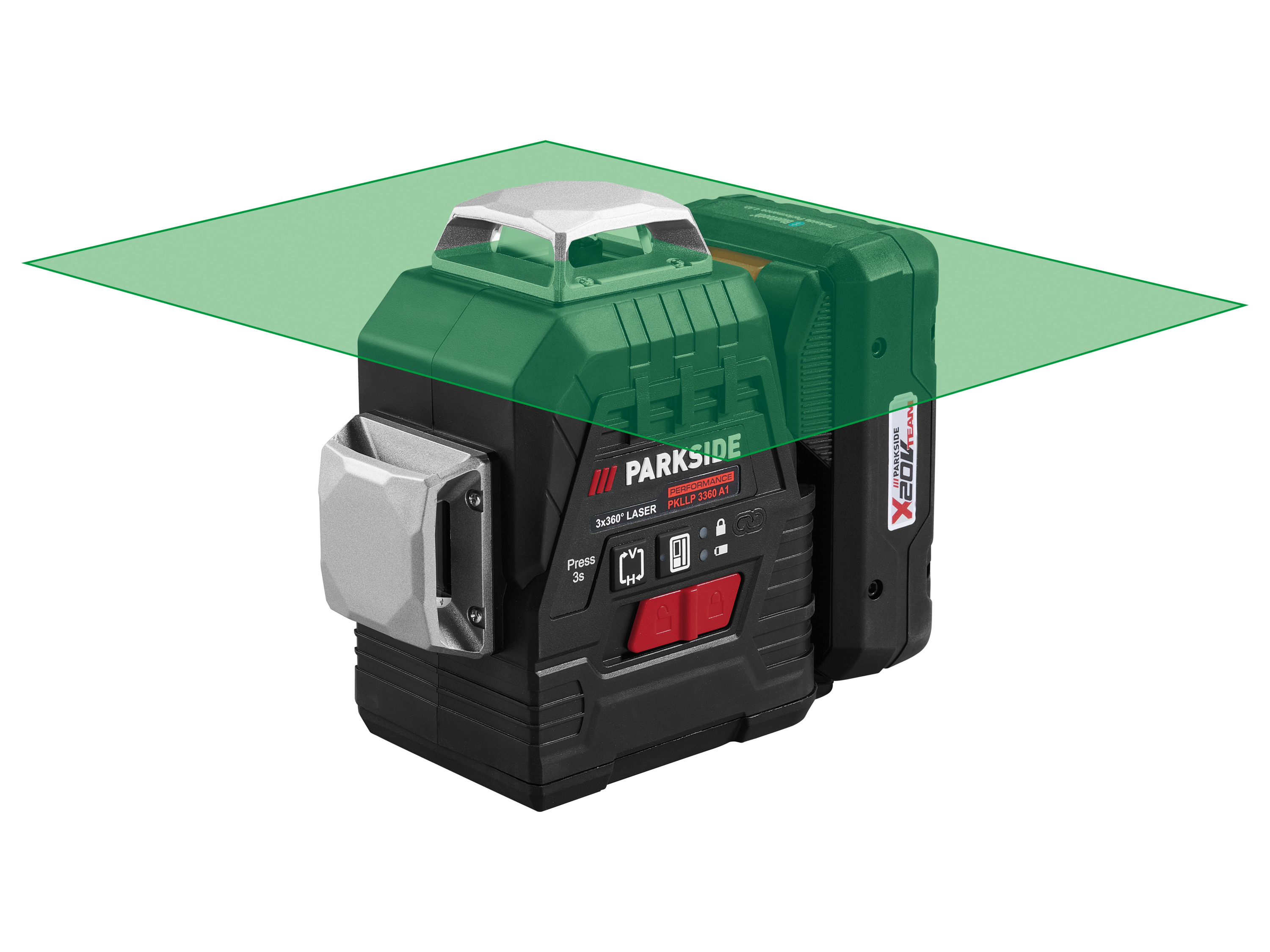 Parkside Performance Akumulatorowy laser krzyżowy, 3 × 360°, 20 V, 2 Ah, Pkllp 3360 A1 z akumulatorem i ładowarką