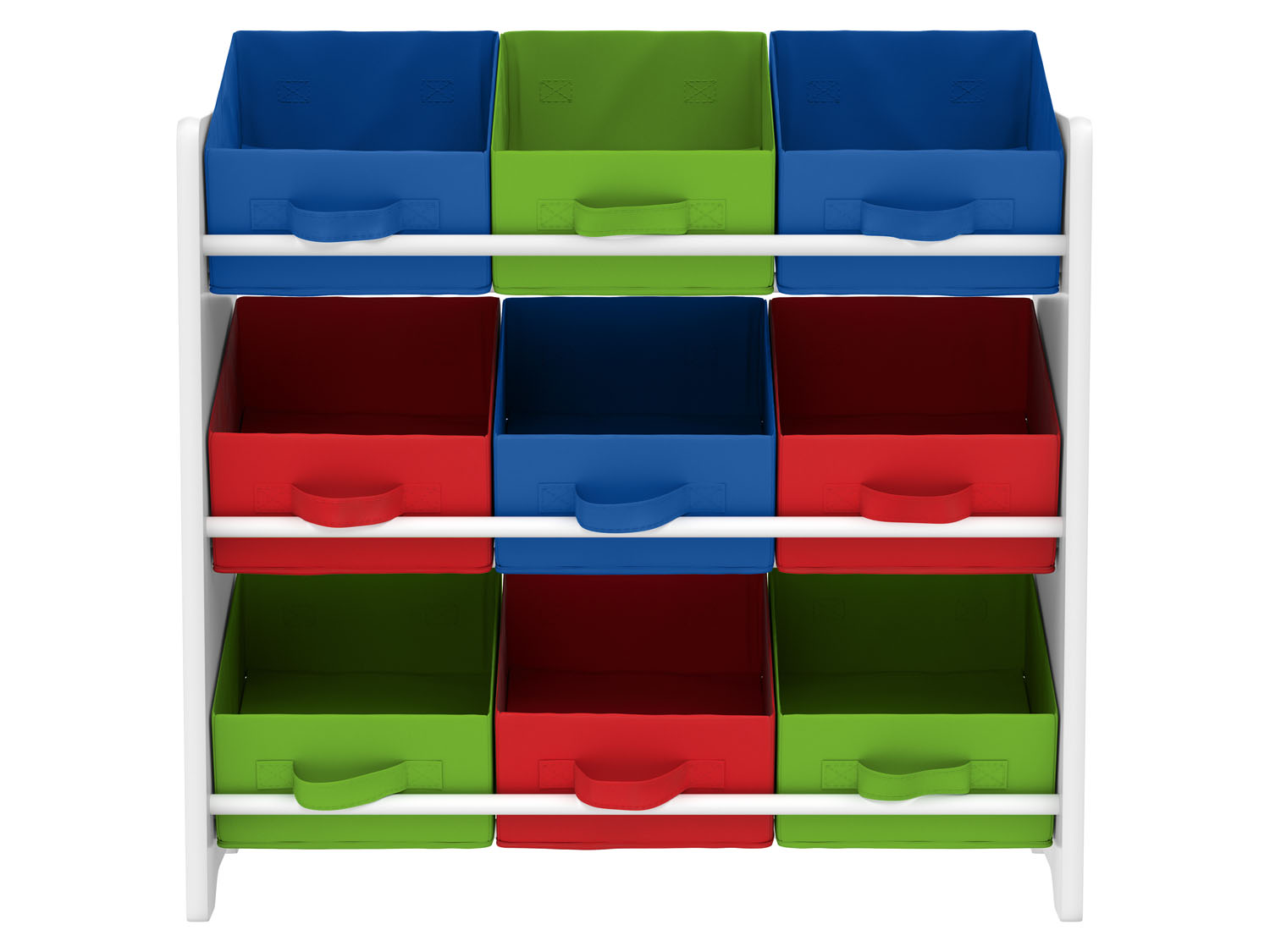 Livarno home Regał z 9 wyjmowanymi, tekstylnymi pojemnikami Zielony/ czerwony/ niebieski