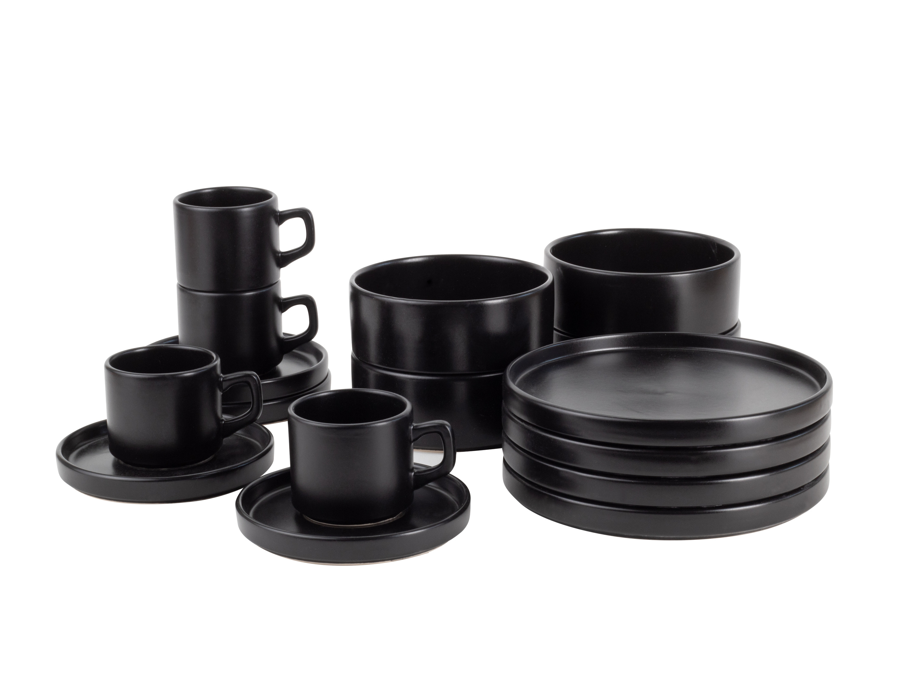 Mövenpick Zestaw naczyń skandynawskich, z ceramiki porowatej, 16 elementów Czarny
