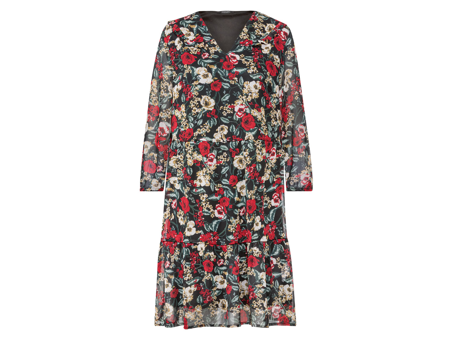 esmara Damska sukienka szyfonowa z falbanką, 1 szt. Czarny/czerwony, 38