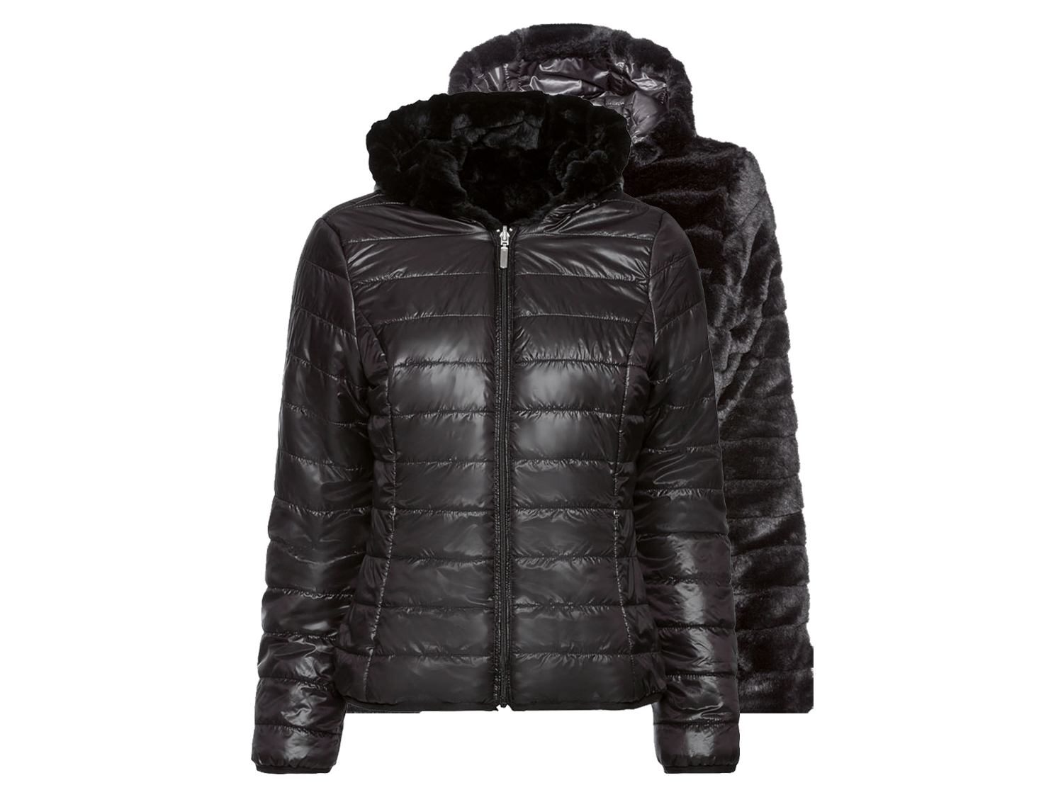 esmara Pluszowa kurtka damska dwustronna Czarny, XS 32/34