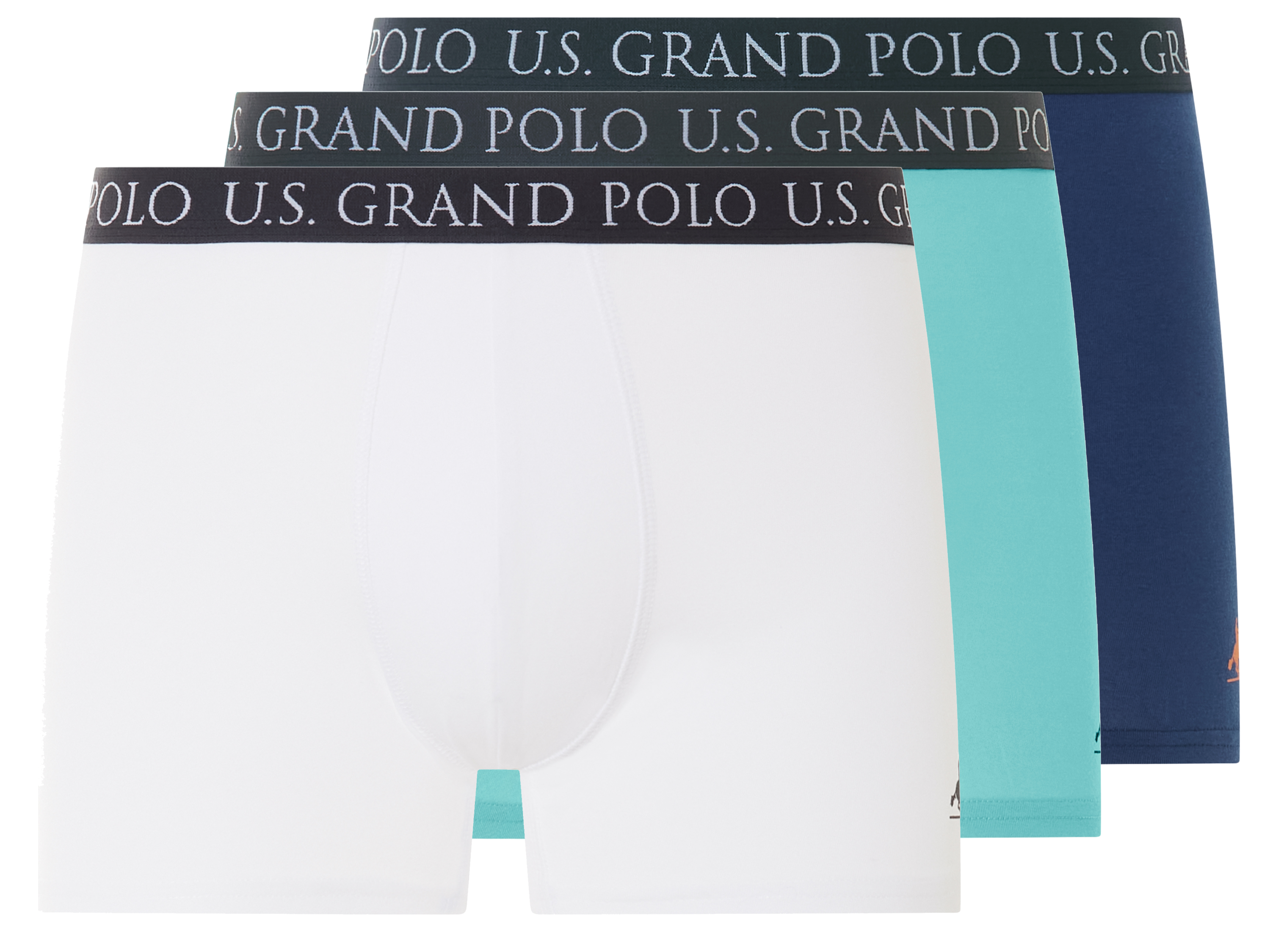 U.s. Grand Polo Bokserki męskie z bawełną, 3 pary Turkusowy/niebieski/biały, 4/S