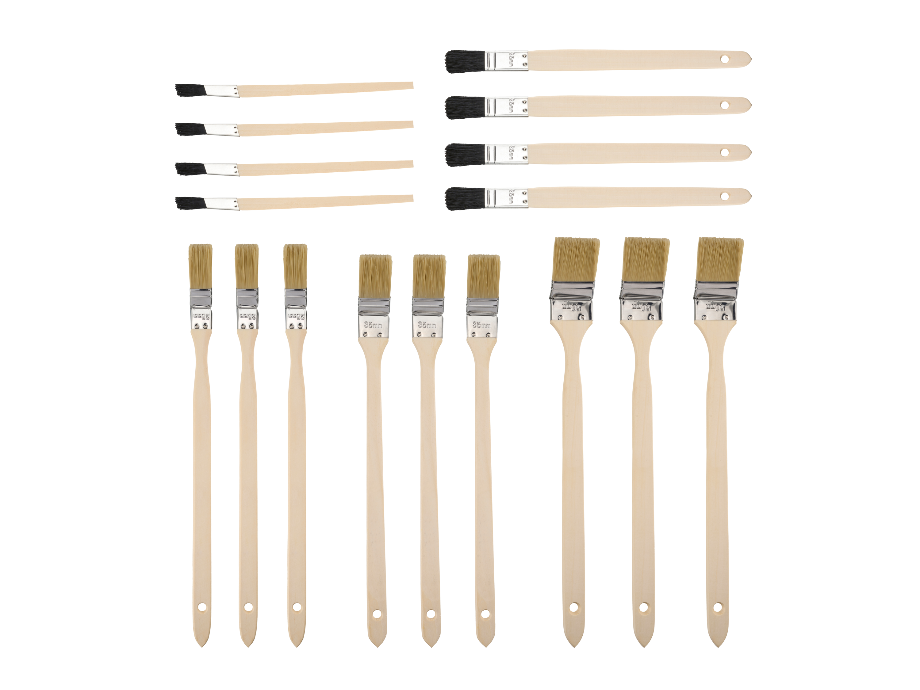 Parkside Zestaw 17 pędzli z drewnianymi uchwytami Długi uchwyt