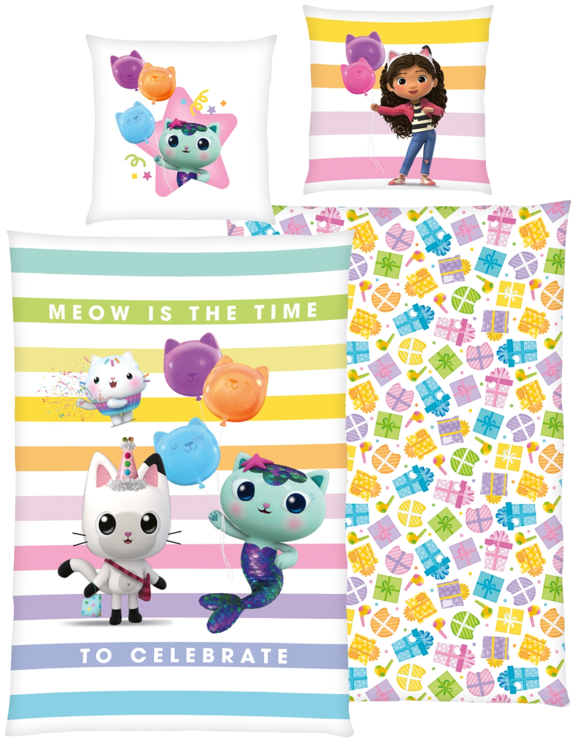 Gabby ́s Dollhouse Pościel z kolekcji Koci Domek Gabi, 140 x 200 cm Paski/kolorowy