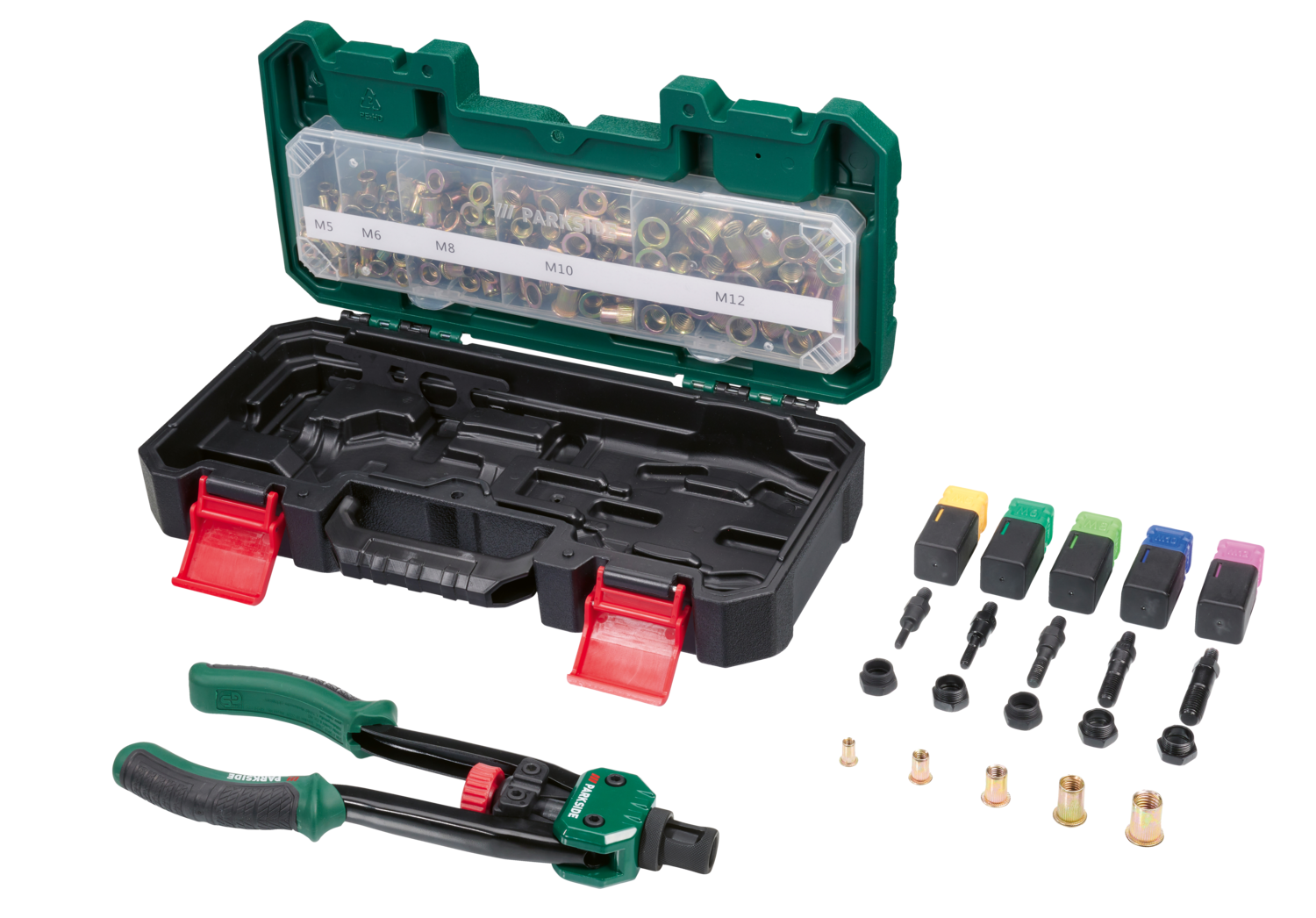 Parkside Szczypce do nitowania nakrętek z osprzętem, 150 elementów