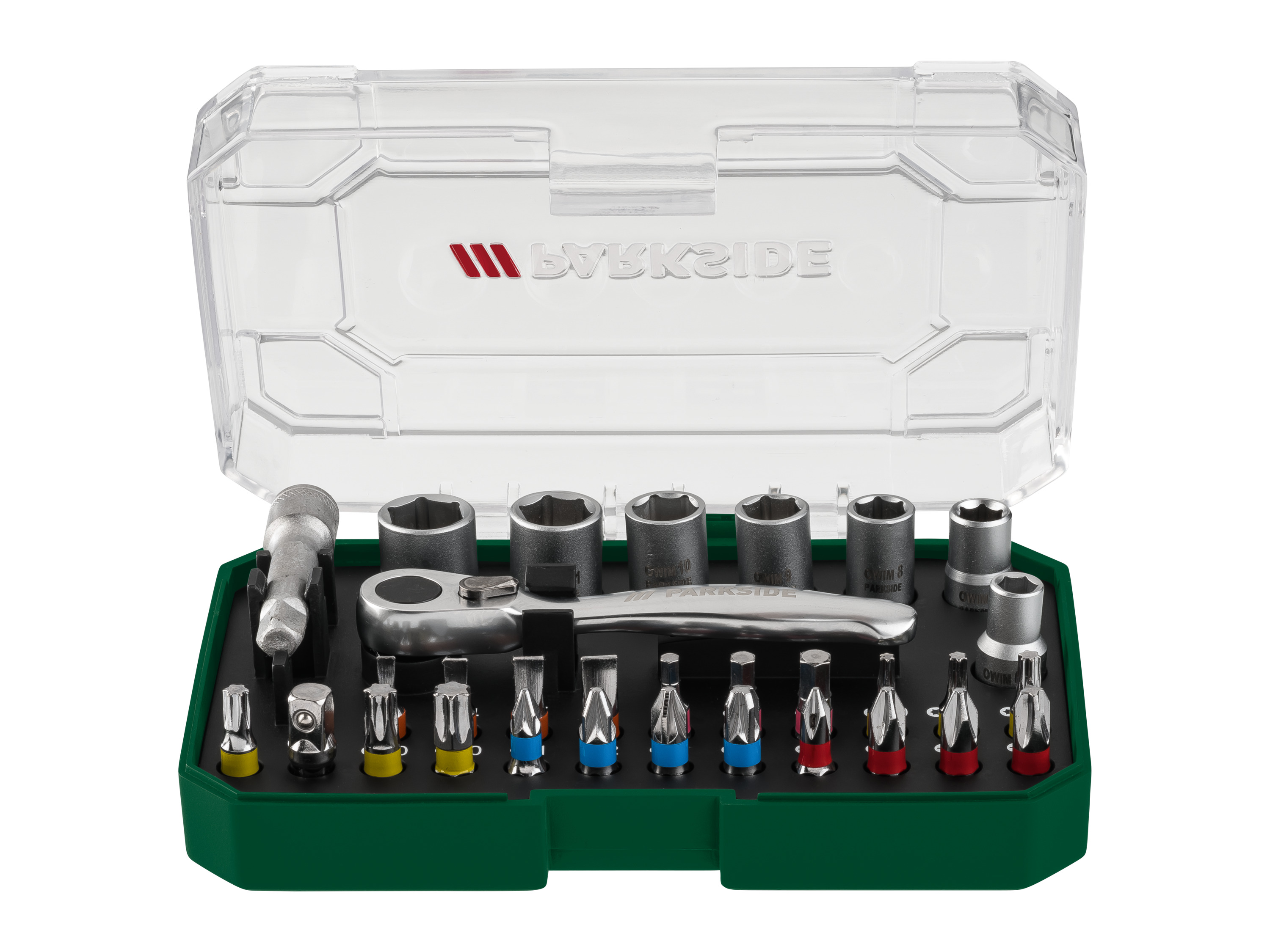 Parkside Zestaw bitów Zestaw bitów i kluczy nasadowych z grzechotką, 31 elementów