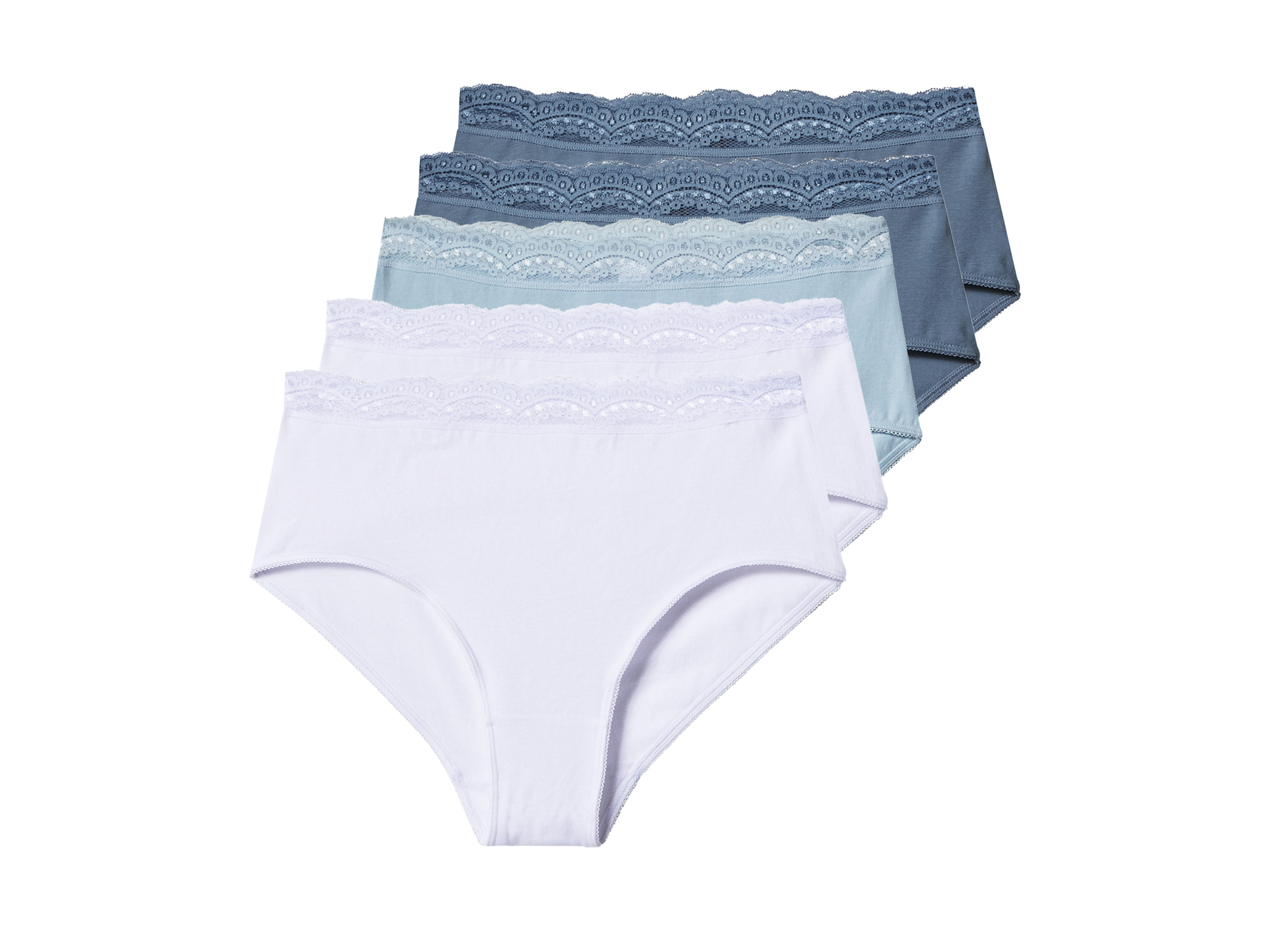 esmara Majtki figi damskie z wysokim stanem, z biobawełną, 5 par Niebieski/ biały, L44/46