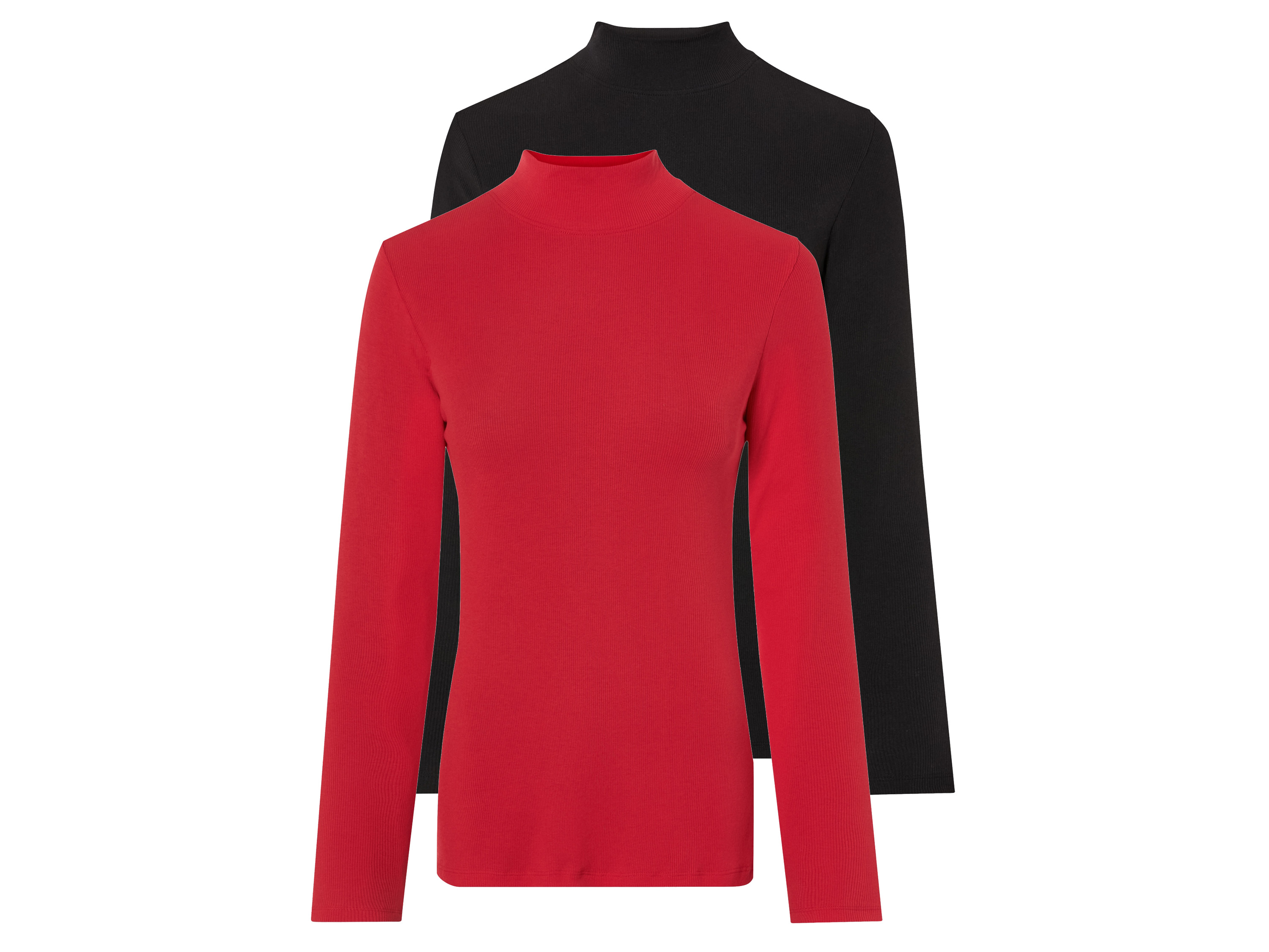 esmara Koszulka damska z półgolfem i długim rękawem, 2 sztuki XS 32/34, Czarny/czerwony