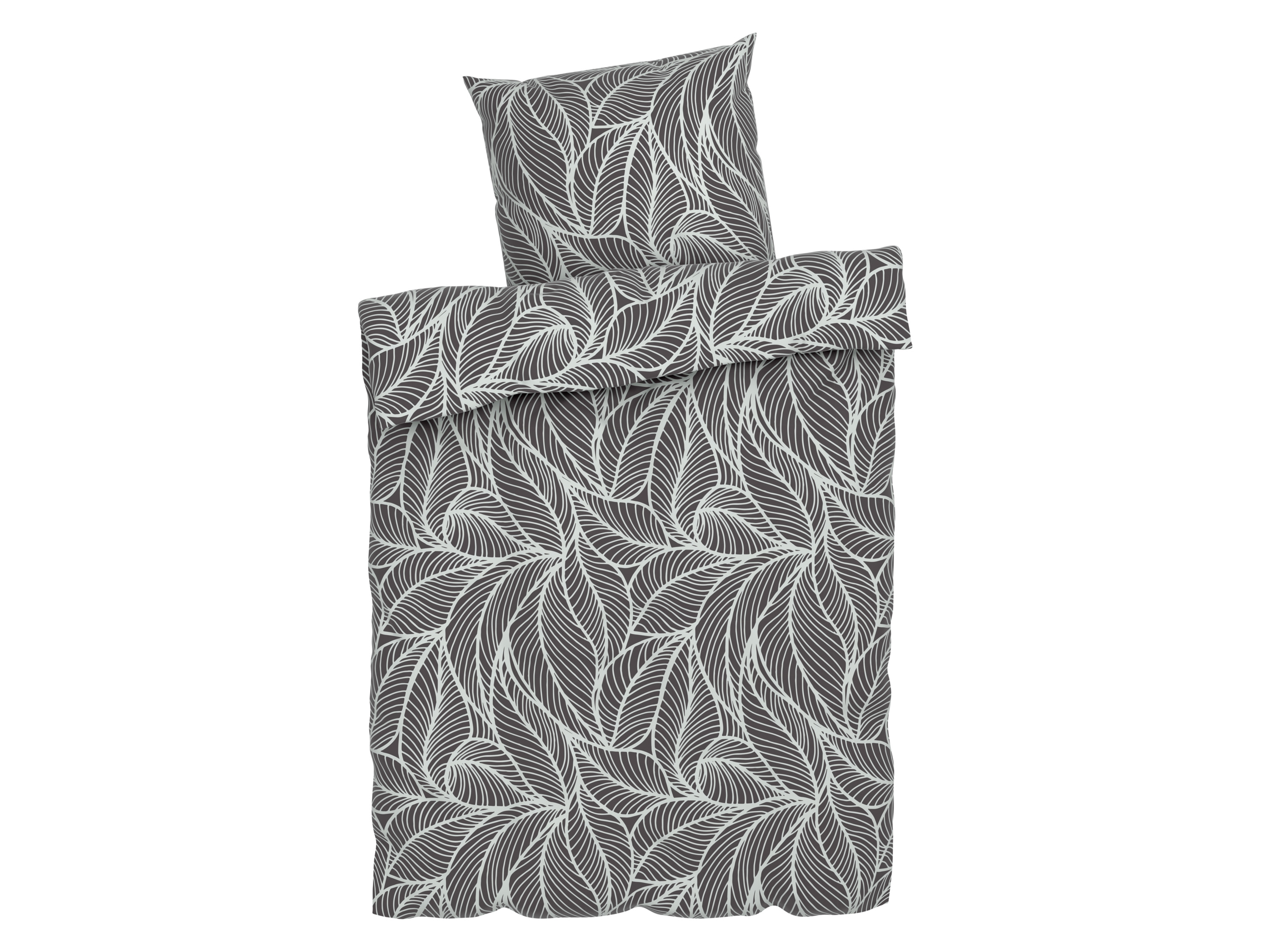 Livarno home Pościel dwustronna z mikrowłókna satynowego, 140 x 200 cm Szary/liście