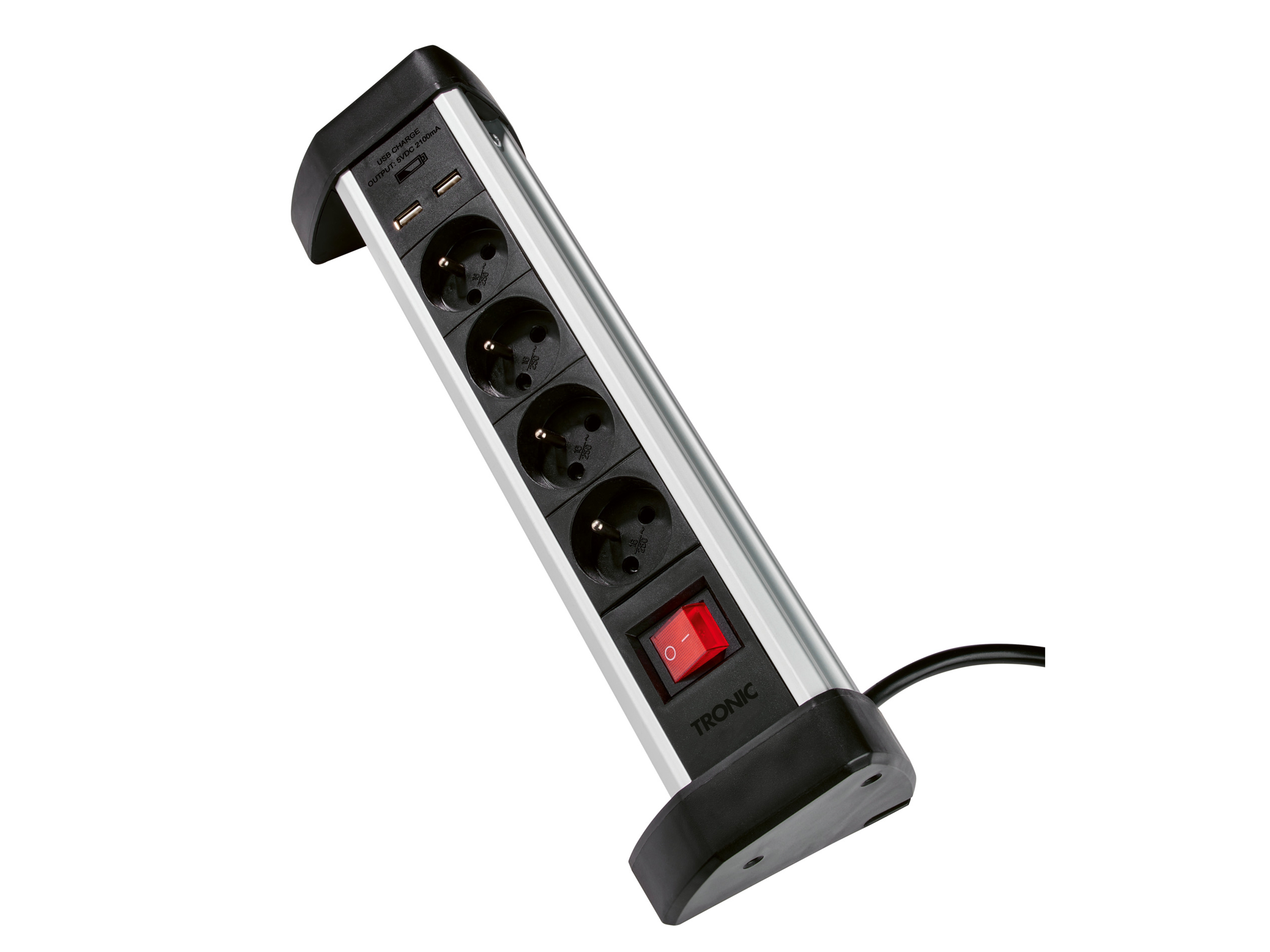Tronic Listwa zasilająca aluminiowa z portami Usb-A Z 4 gniazdkami