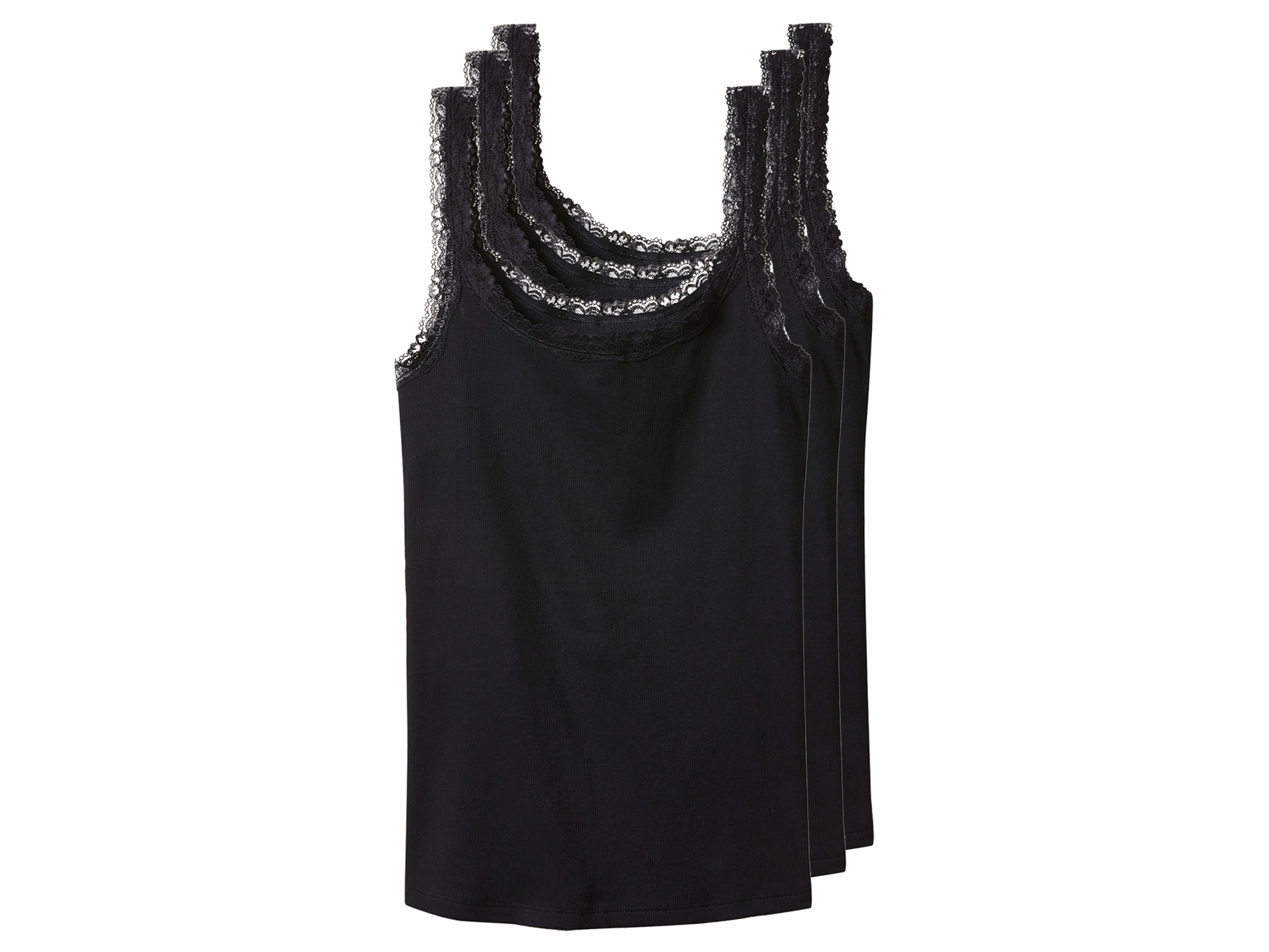 esmara Podkoszulki damskie z bawełną, 3 sztuki Czarny, Xl48/50