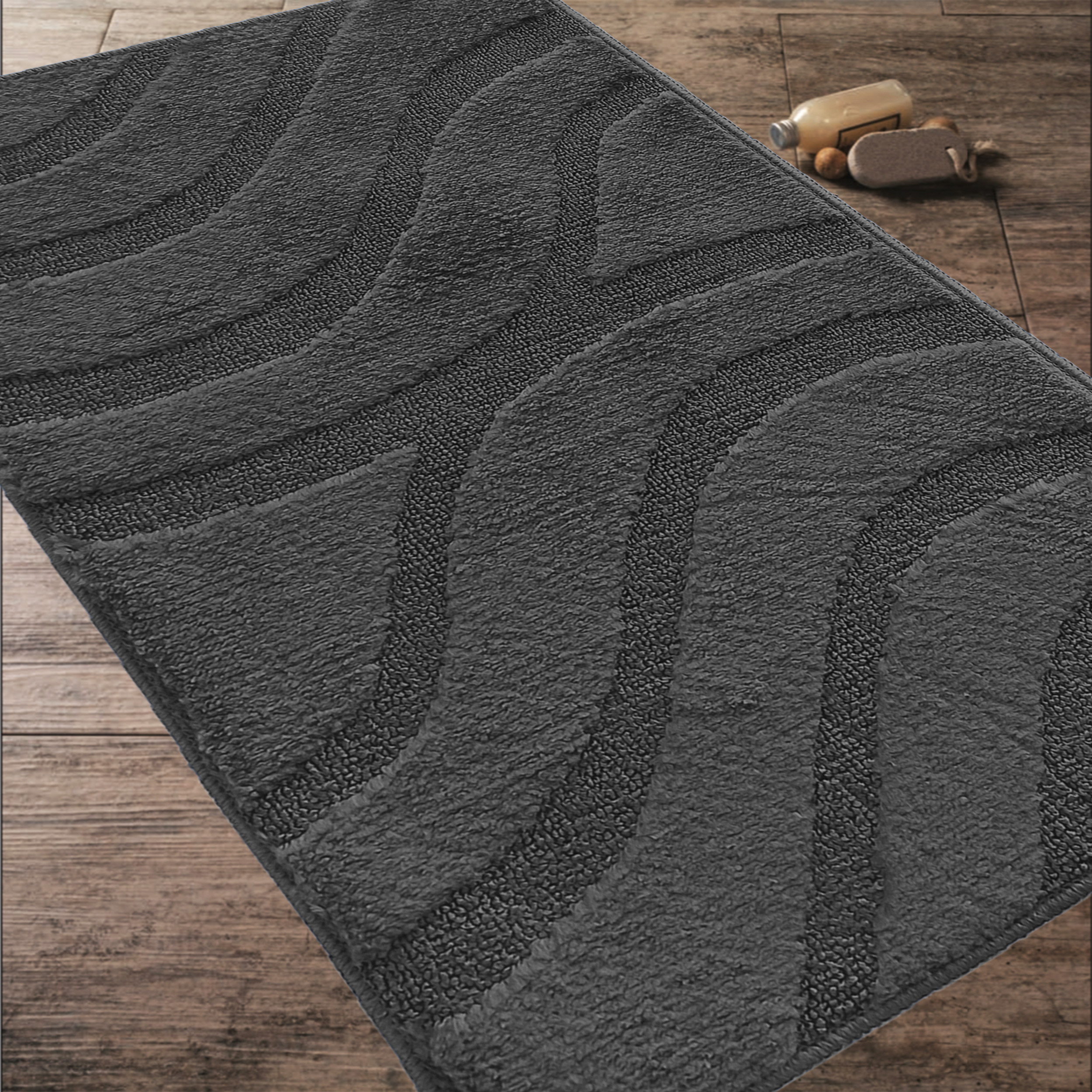 Komplet Dywaników Łazienkowych Montana Symphony - Ciemny Szary Pod WC Antypoślizgowy