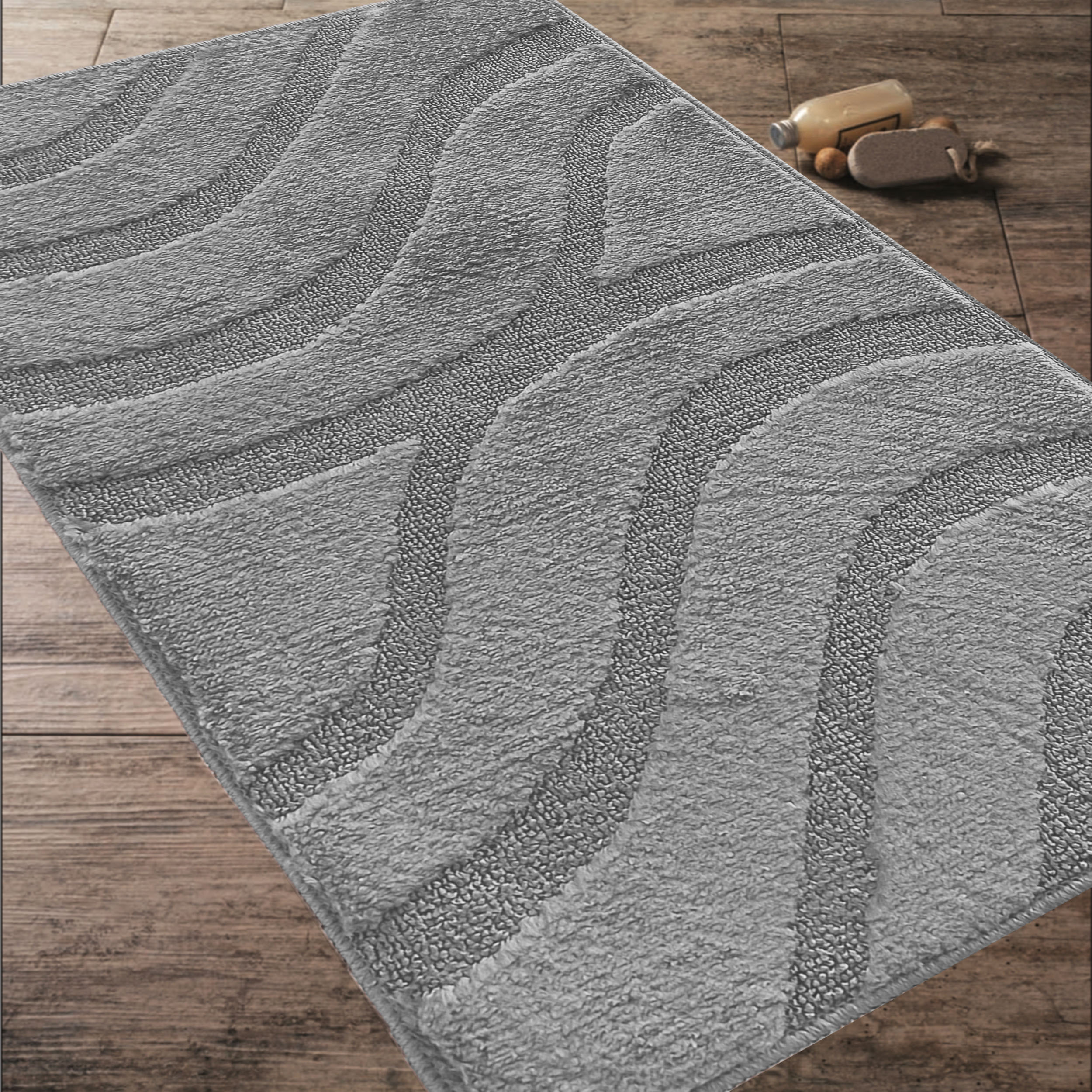 Komplet Dywaników Łazienkowych Montana Symphony - Metaliczny Szary Pod WC Antypoślizgowy