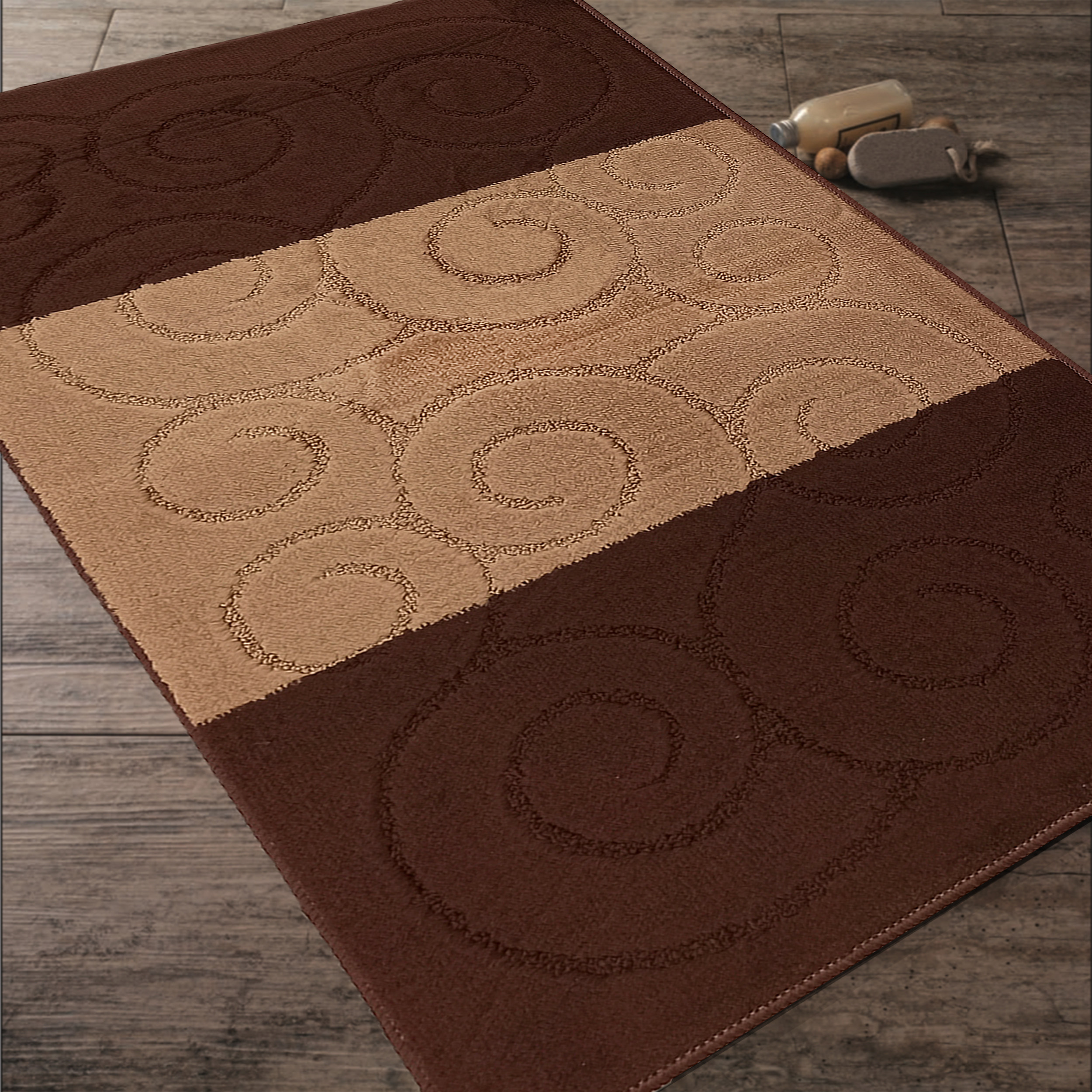 Komplet Dywaników Łazienkowych Montana Sile XL - Brązowy Pod WC Antypoślizgowy