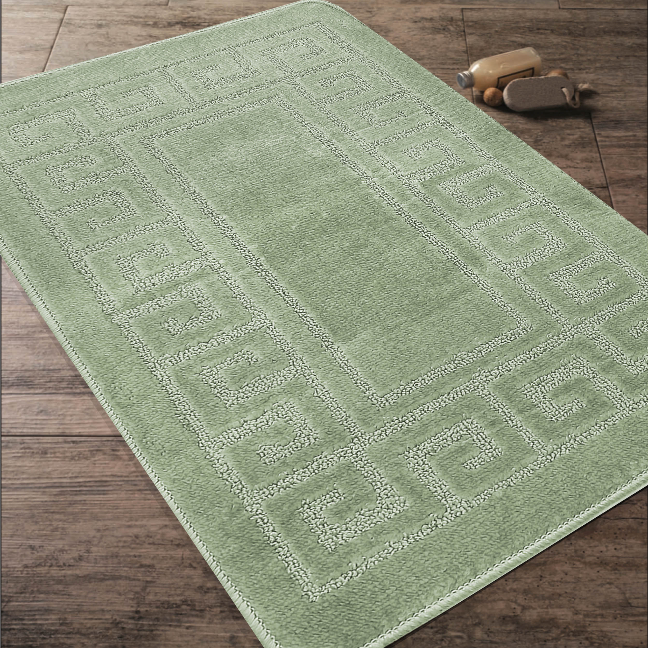 Komplet Dywaników Łazienkowych Montana Ethnic - Pistacjowy Pod WC Antypoślizgowy