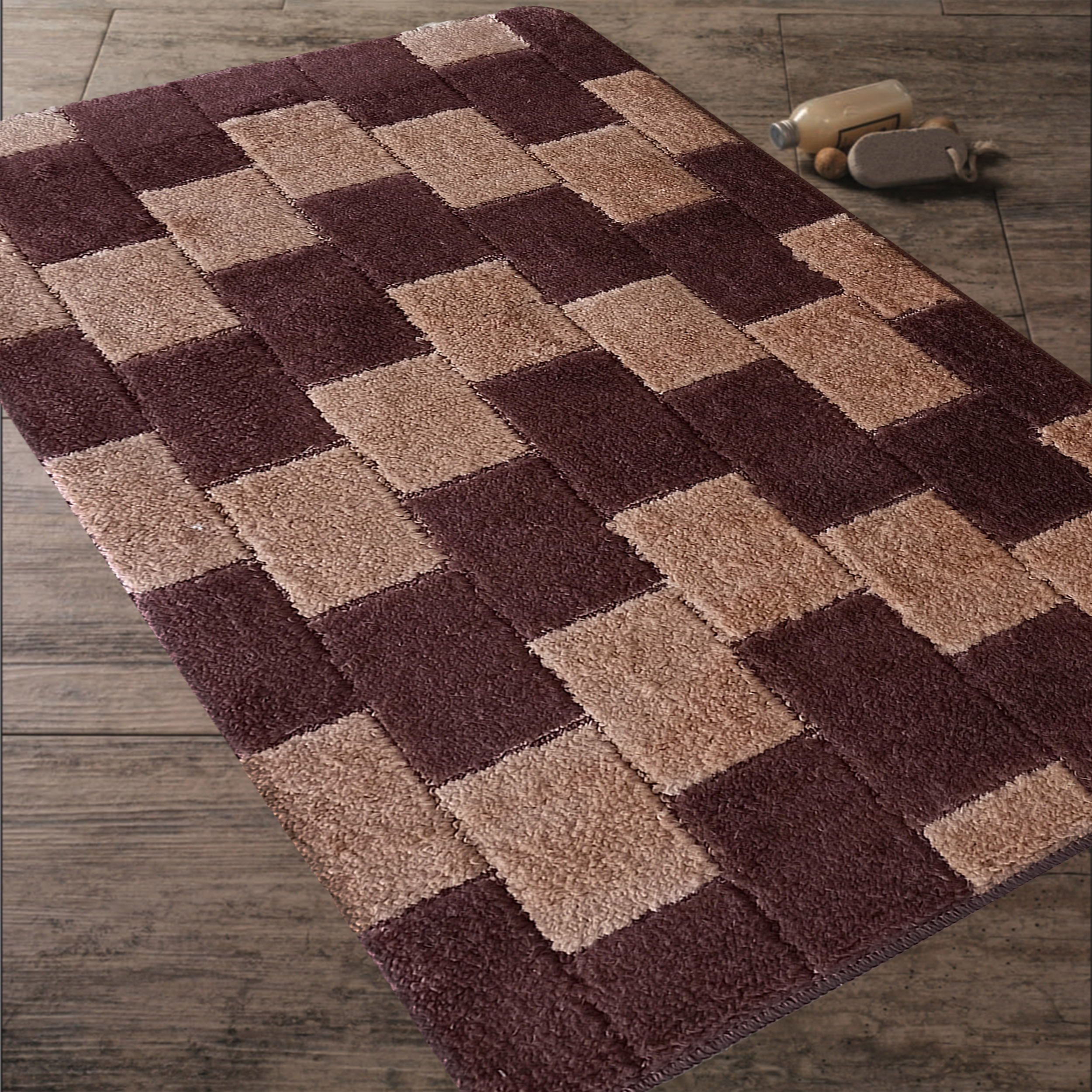 Komplet Dywaników Łazienkowych Montana Born XL - Brązowy Pod WC Antypoślizgowy