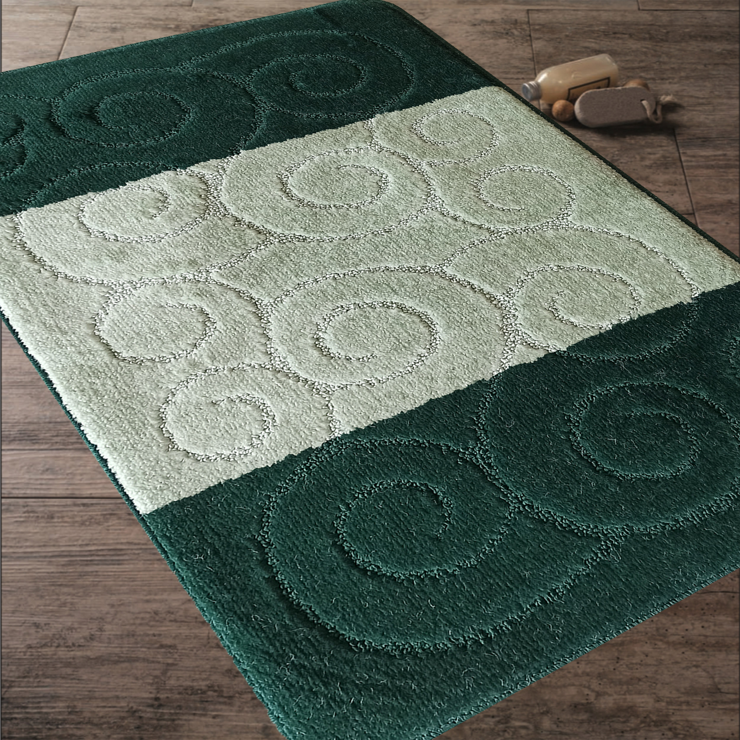 Komplet Dywaników Łazienkowych Montana Sile XL - Zielony Pod WC Antypoślizgowy