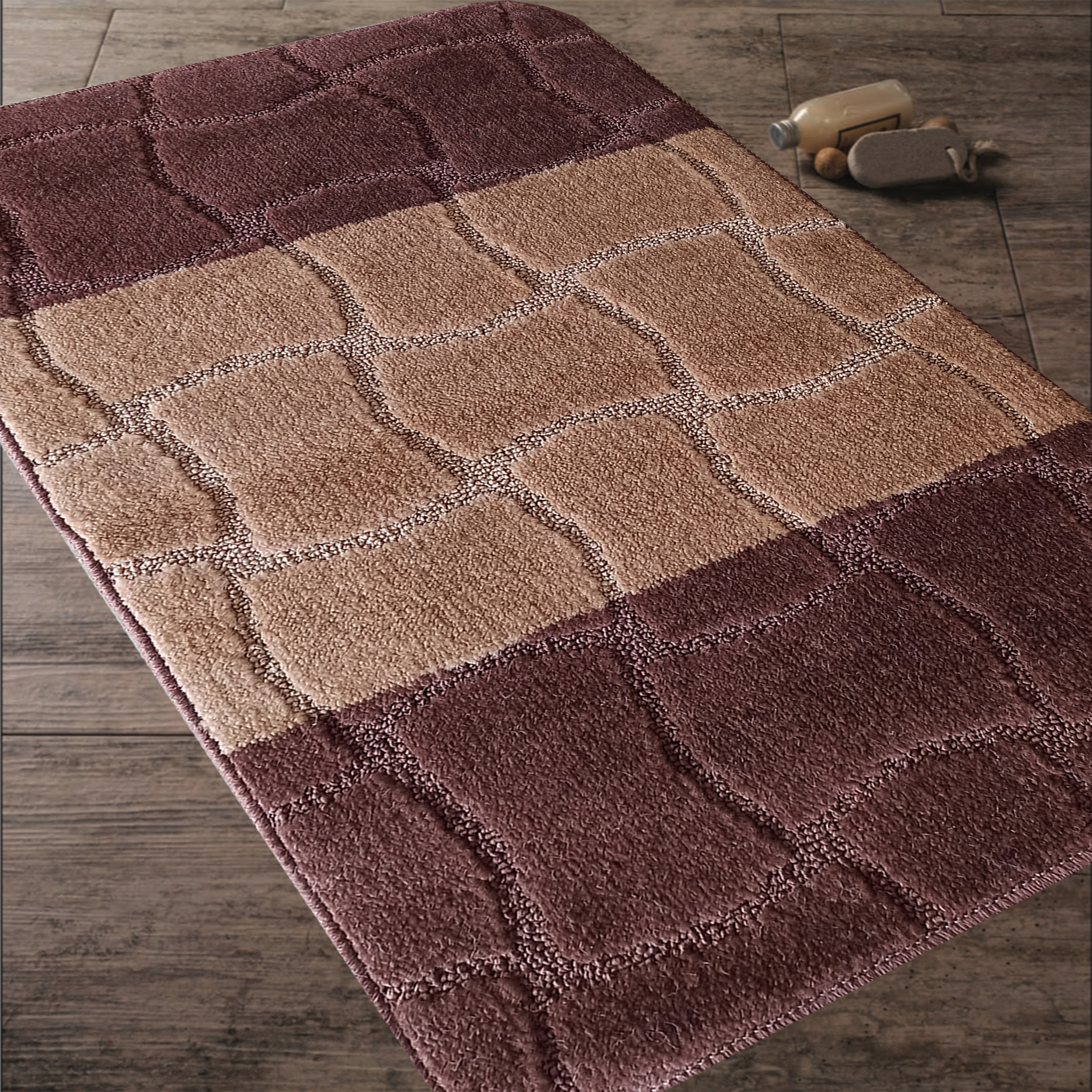 Komplet Dywaników Łazienkowych Montana Sariyer XL - Brązowy Pod WC Antypoślizgowy